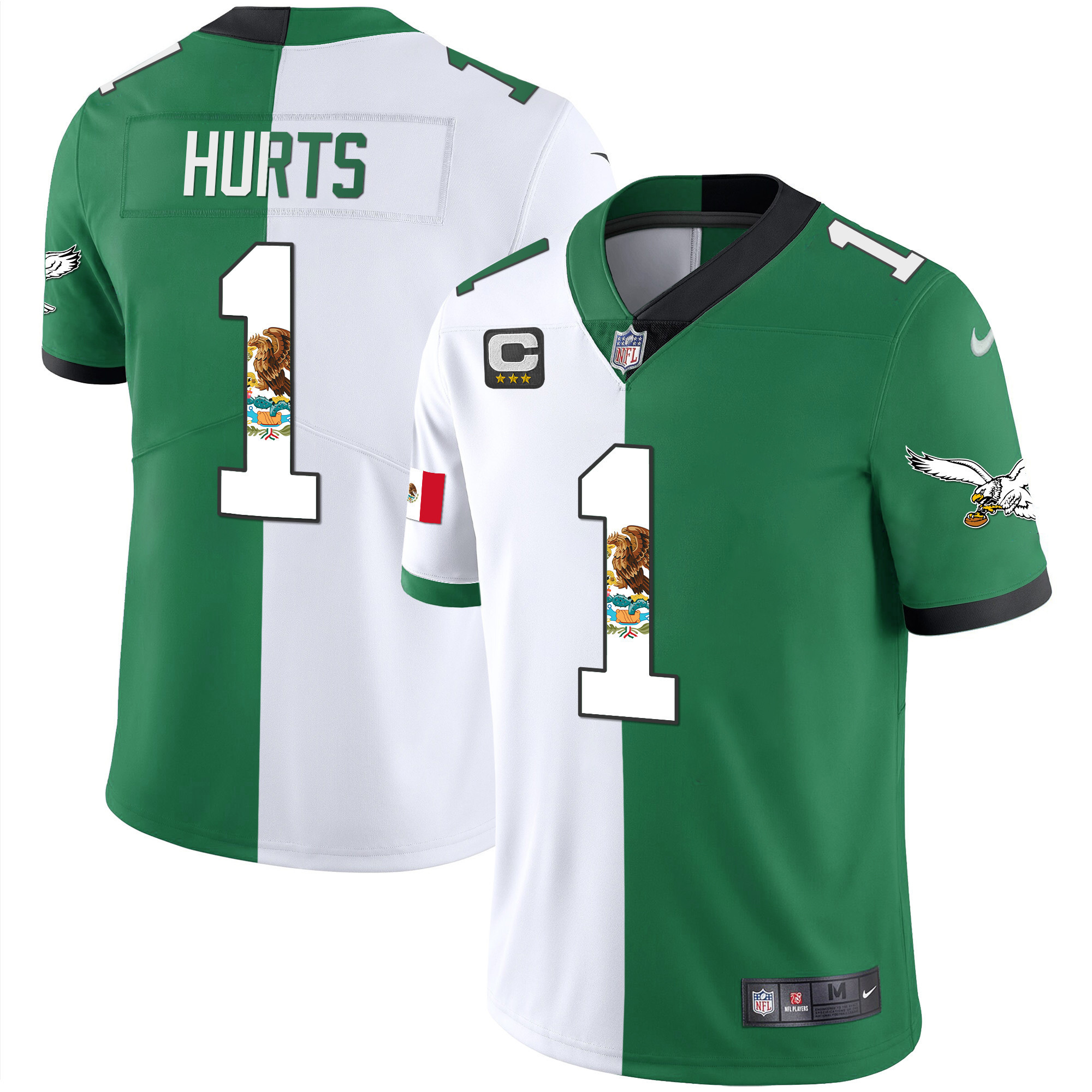 Jalen Hurts Men's Philadelphia Eagles Mexico Gold & Kelly Vapor Split Jersey - All Stitched
