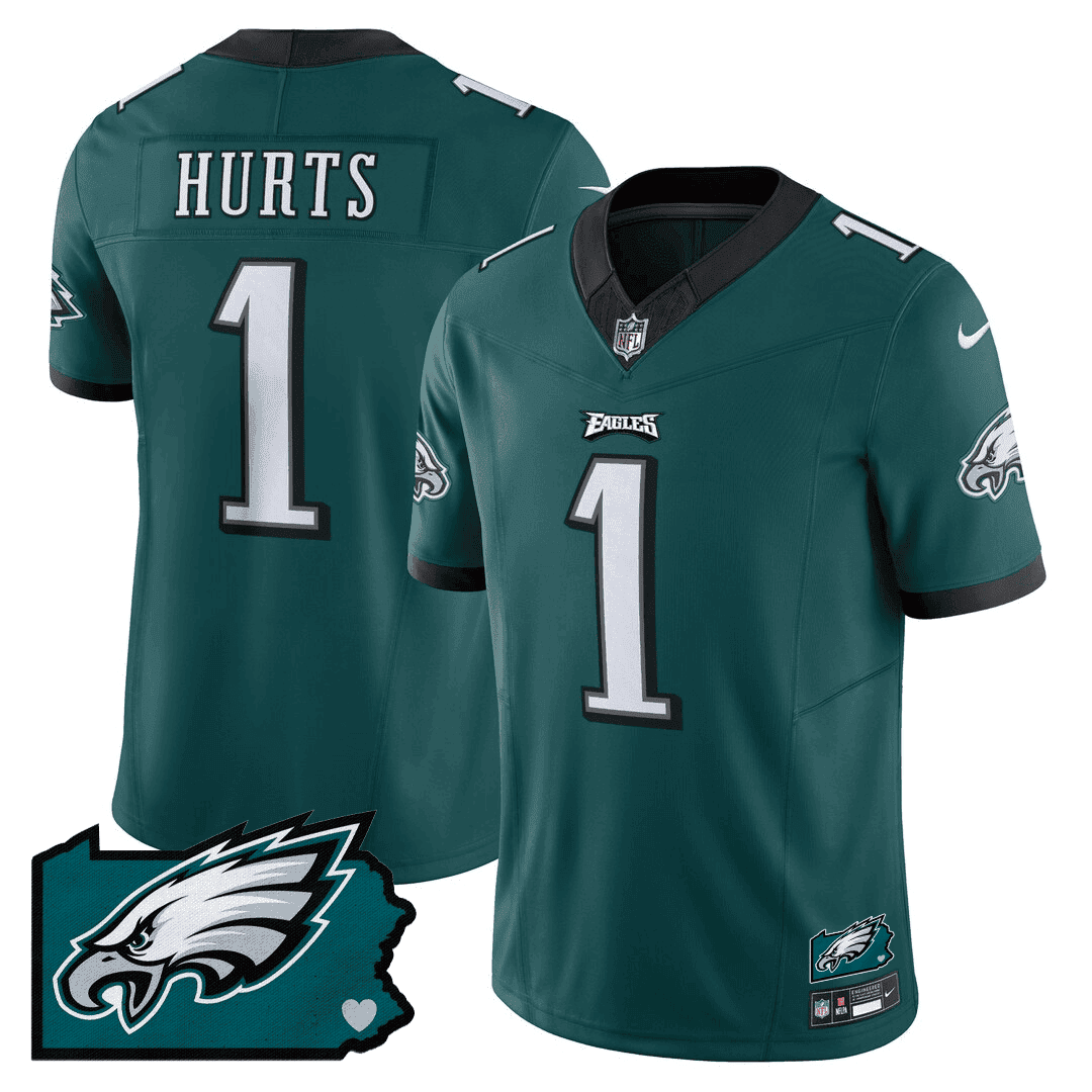 Jalen Hurts Men's Philadelphia Eagles Pennsylvania State Map Patch Green Jersey - All Stitched
