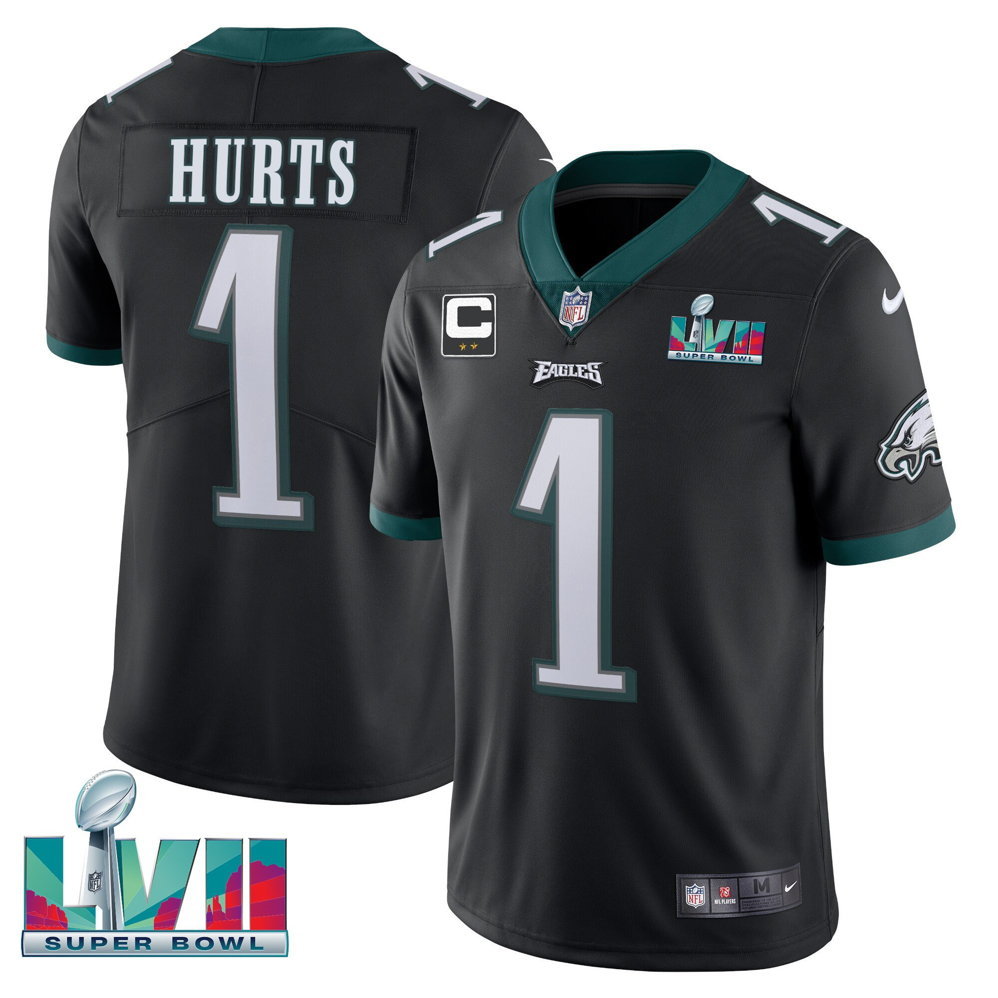 Jalen Hurts Men's Philadelphia Eagles Super Bowl Patch Vapor Black Jersey - All Stitched