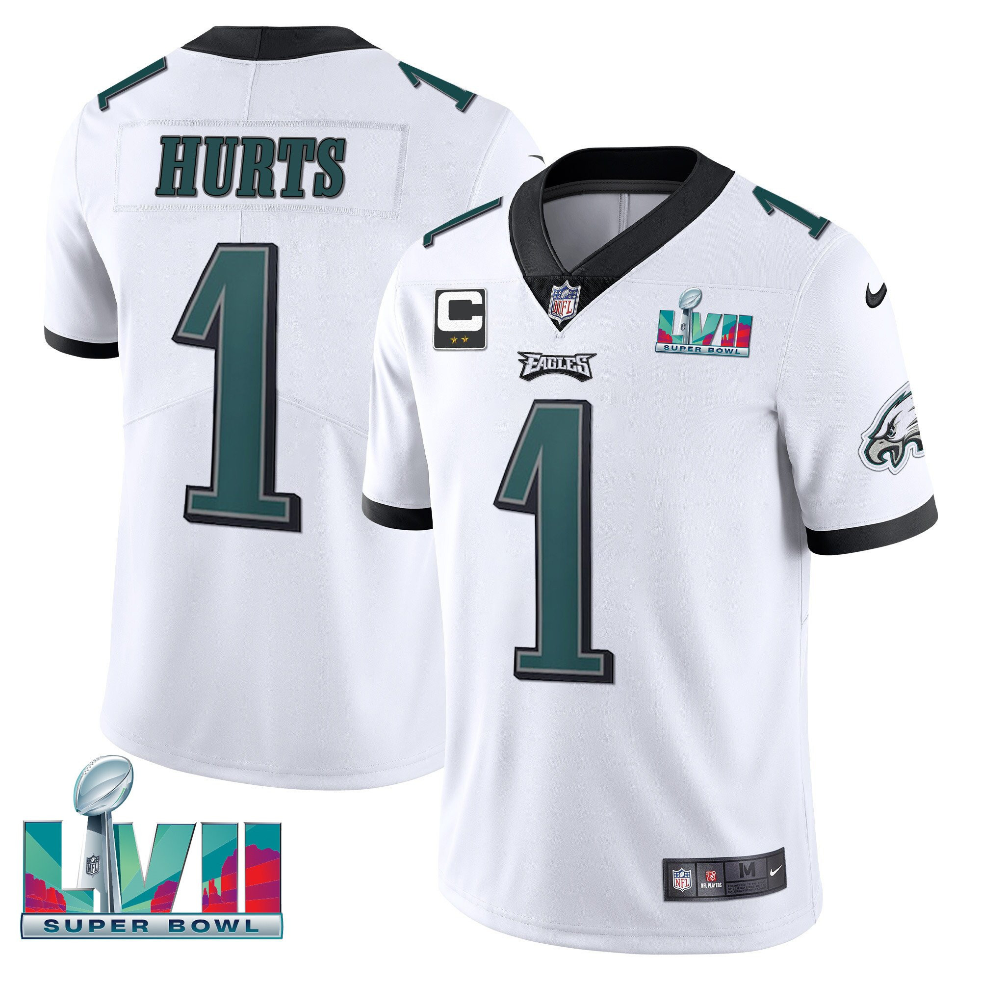 Jalen Hurts Men's Philadelphia Eagles Super Bowl Patch Vapor White Jersey - All Stitched