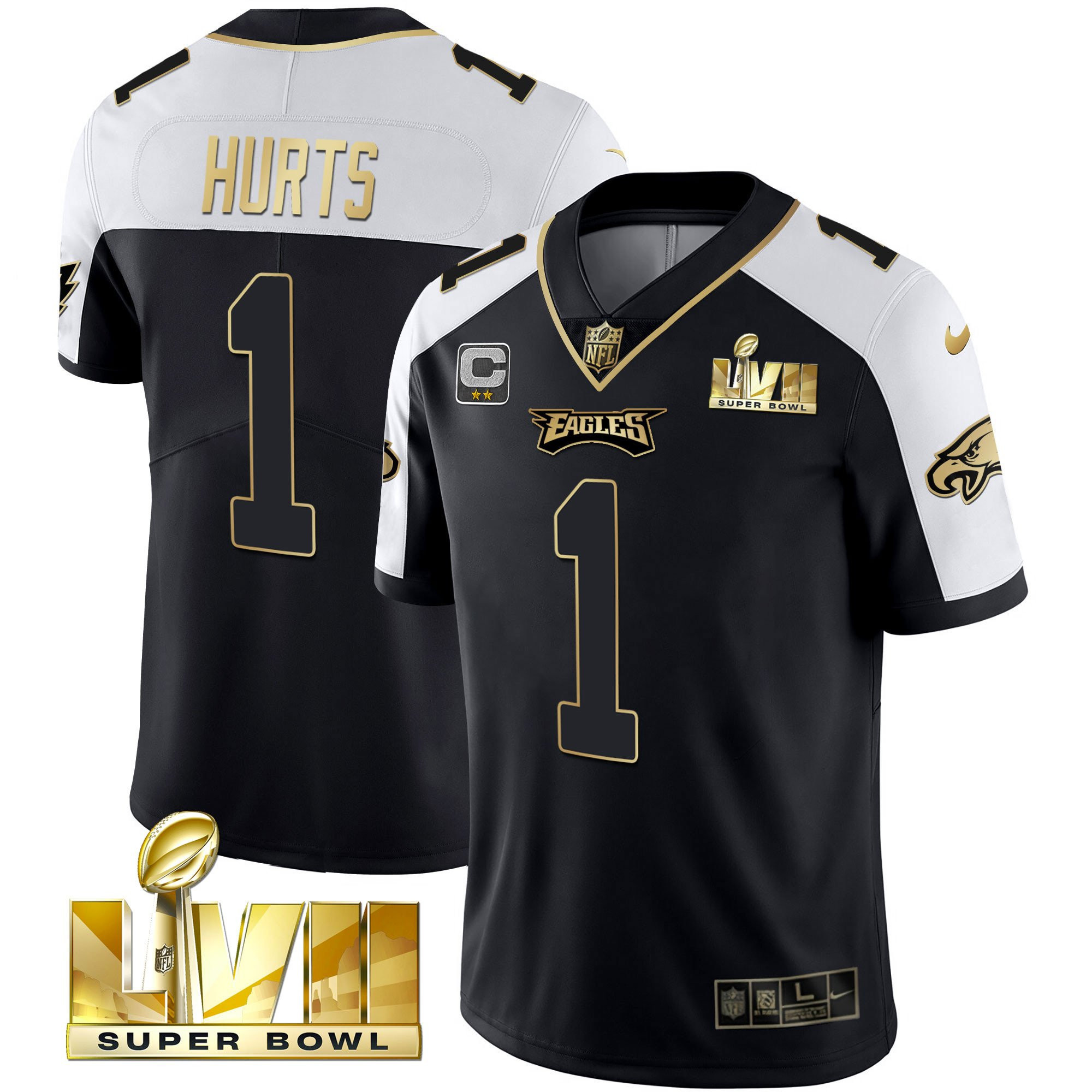 Jalen Hurts Men's Philadelphia Eagles Super Bowl Vapor Gold Alternate Jersey - All Stitched