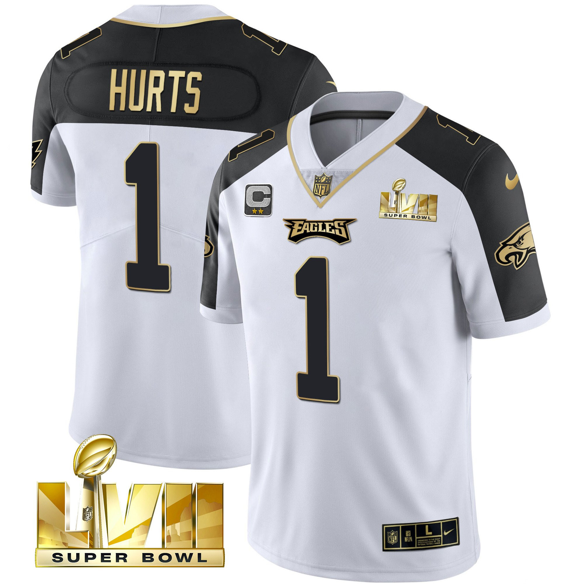 Jalen Hurts Men's Philadelphia Eagles Super Bowl Vapor Gold Black Inverted Jersey - All Stitched