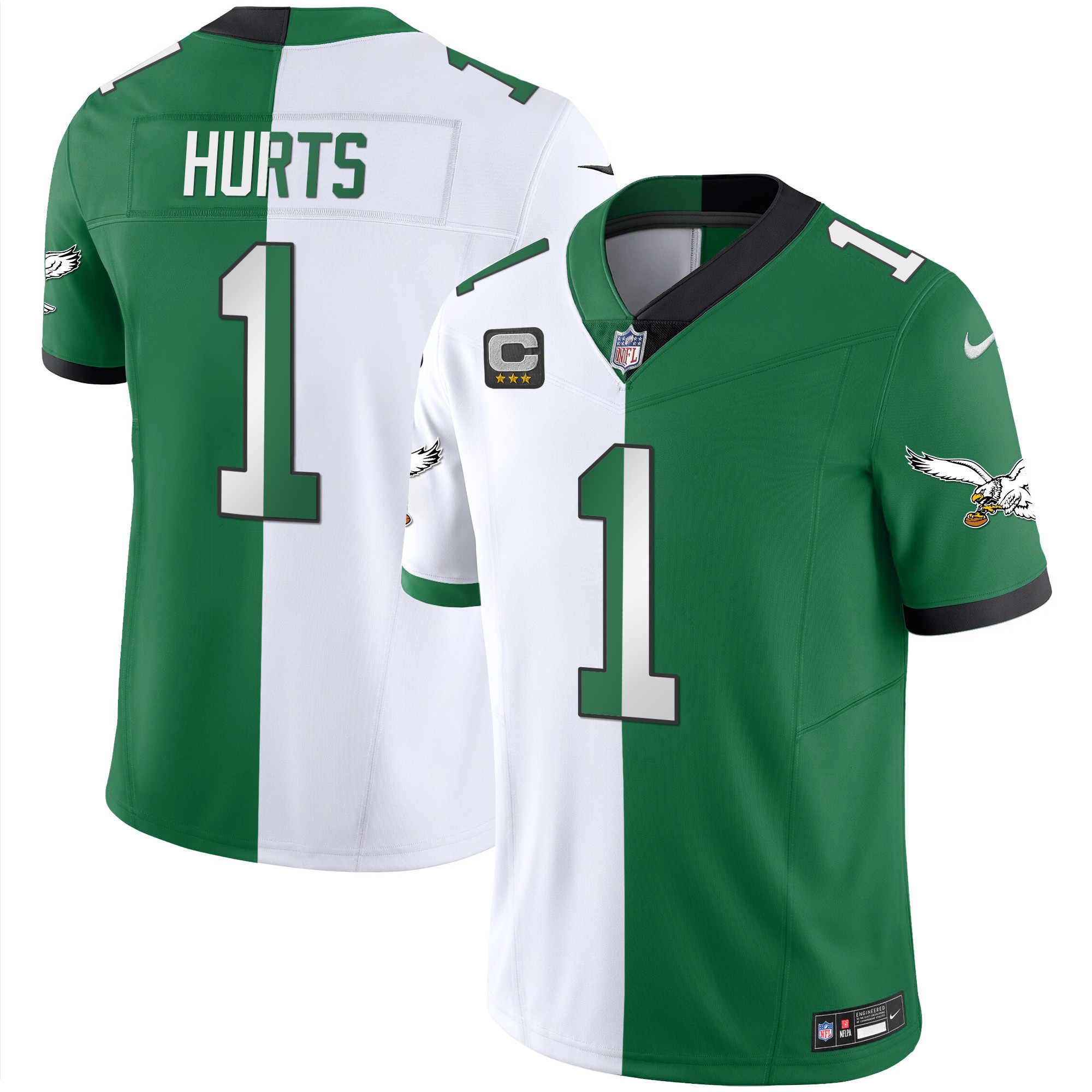Jalen Hurts Men's Philadelphia Eagles Throwback Kelly Vapor Limited Split Jersey - All Stitched