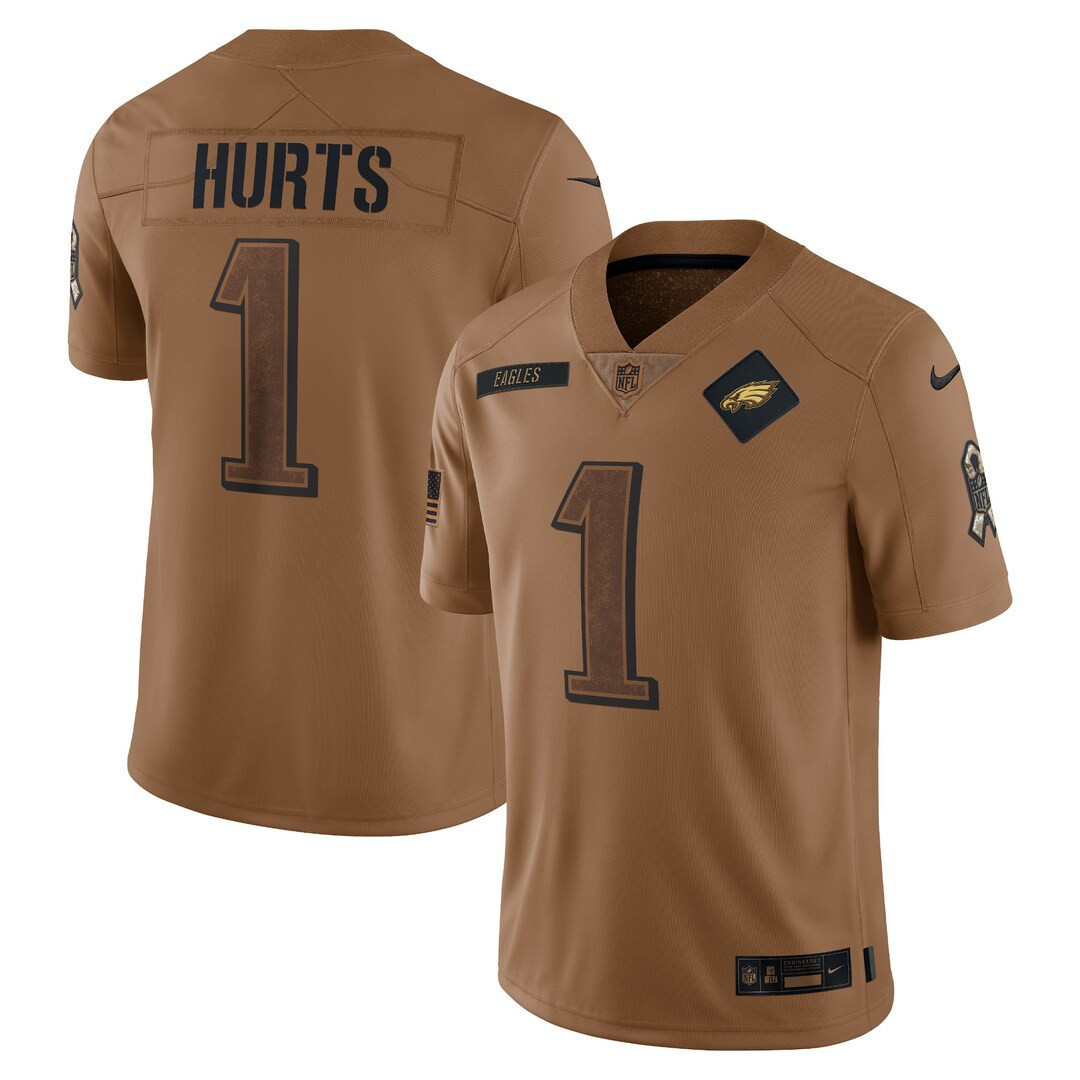 Jalen Hurts Philadelphia Eagles 2023 Salute To Service Limited - Brown Jersey - All Stitched