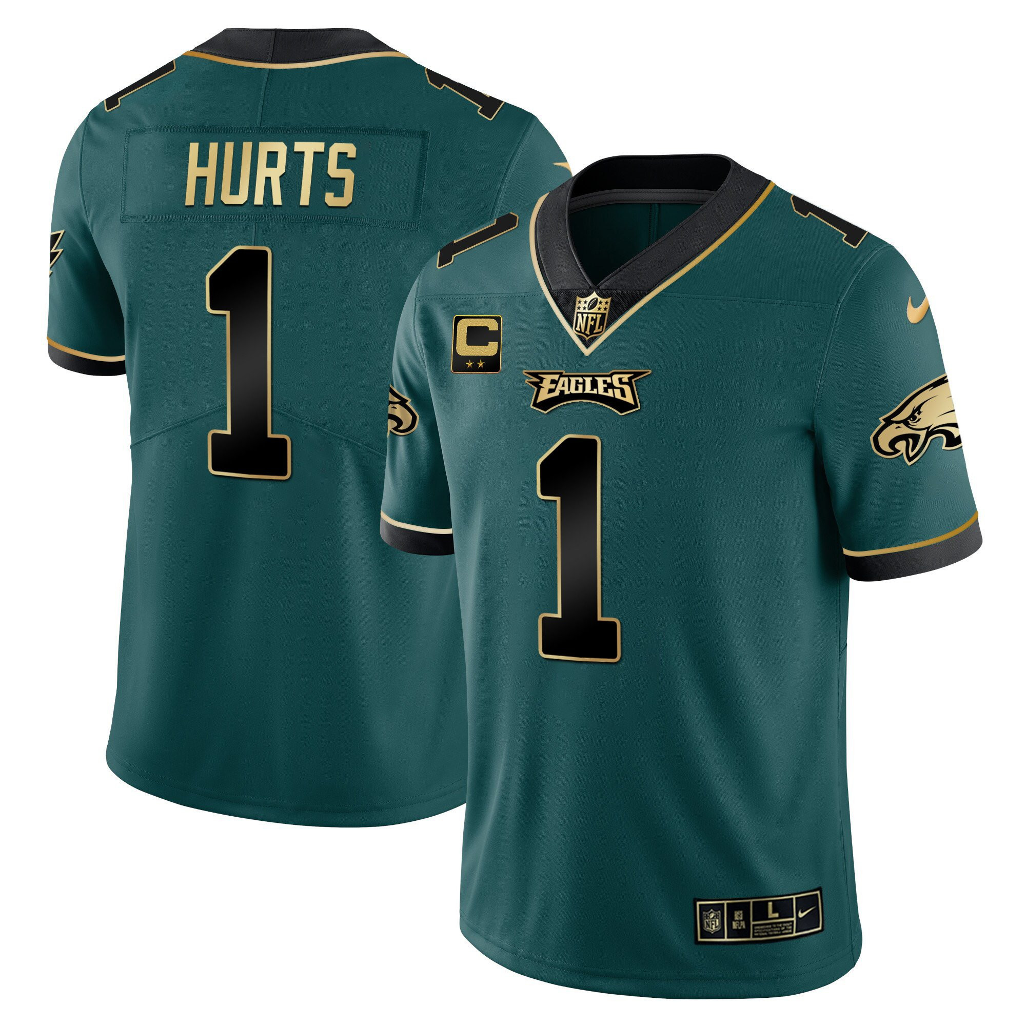 Jalen Hurts Philadelphia Eagles Vapor Black Midnight Green Gold Limited Jersey - All Stitched