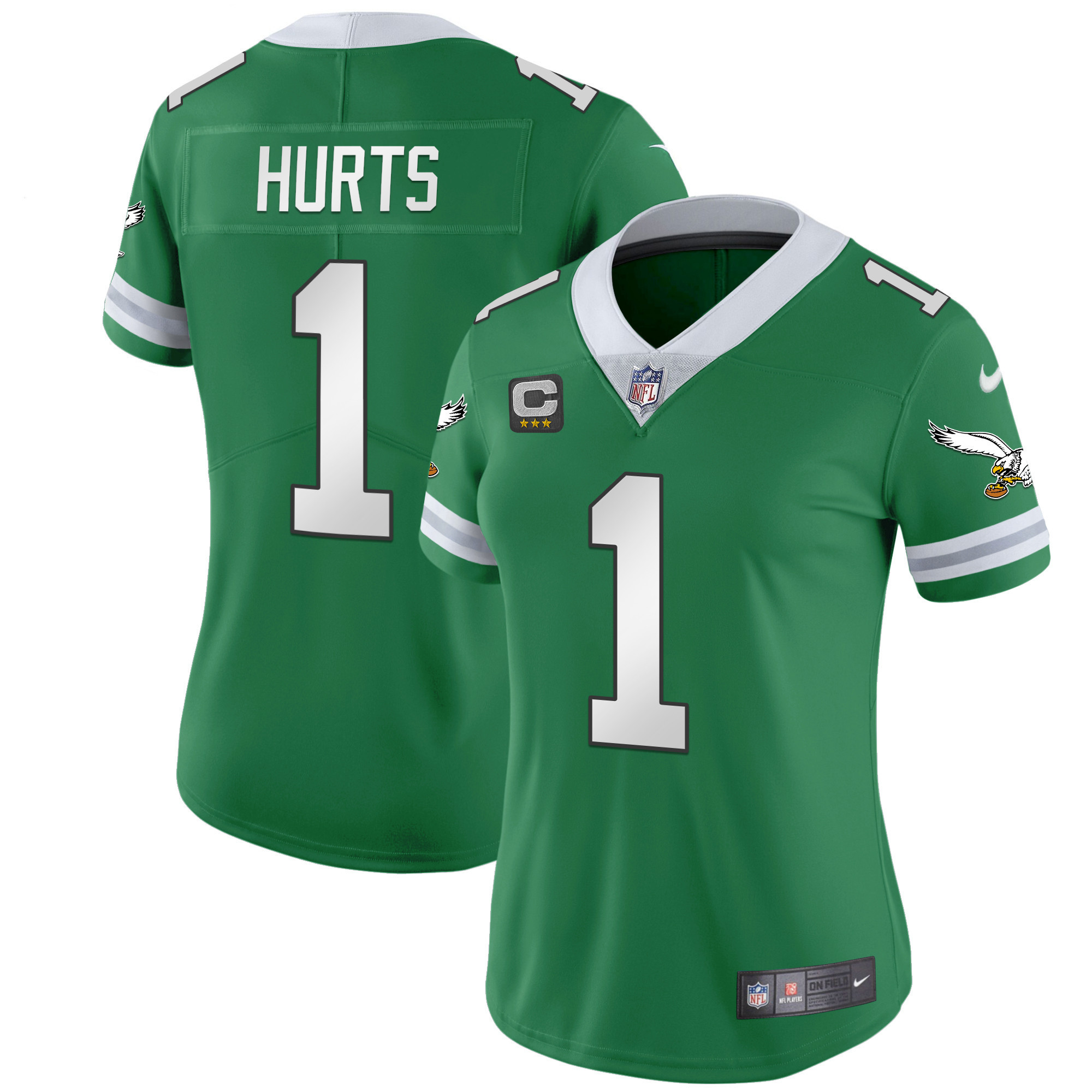 Jalen Hurts Women's Philadelphia Eagles Gold & Kelly Vapor Throwback Kelly Green Jersey - All Stitched