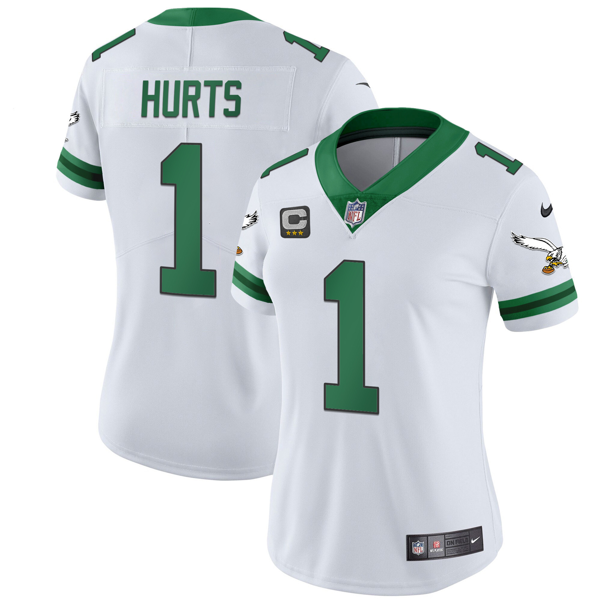 Jalen Hurts Women's Philadelphia Eagles Gold & Kelly Vapor Throwback Kelly White Jersey - All Stitched
