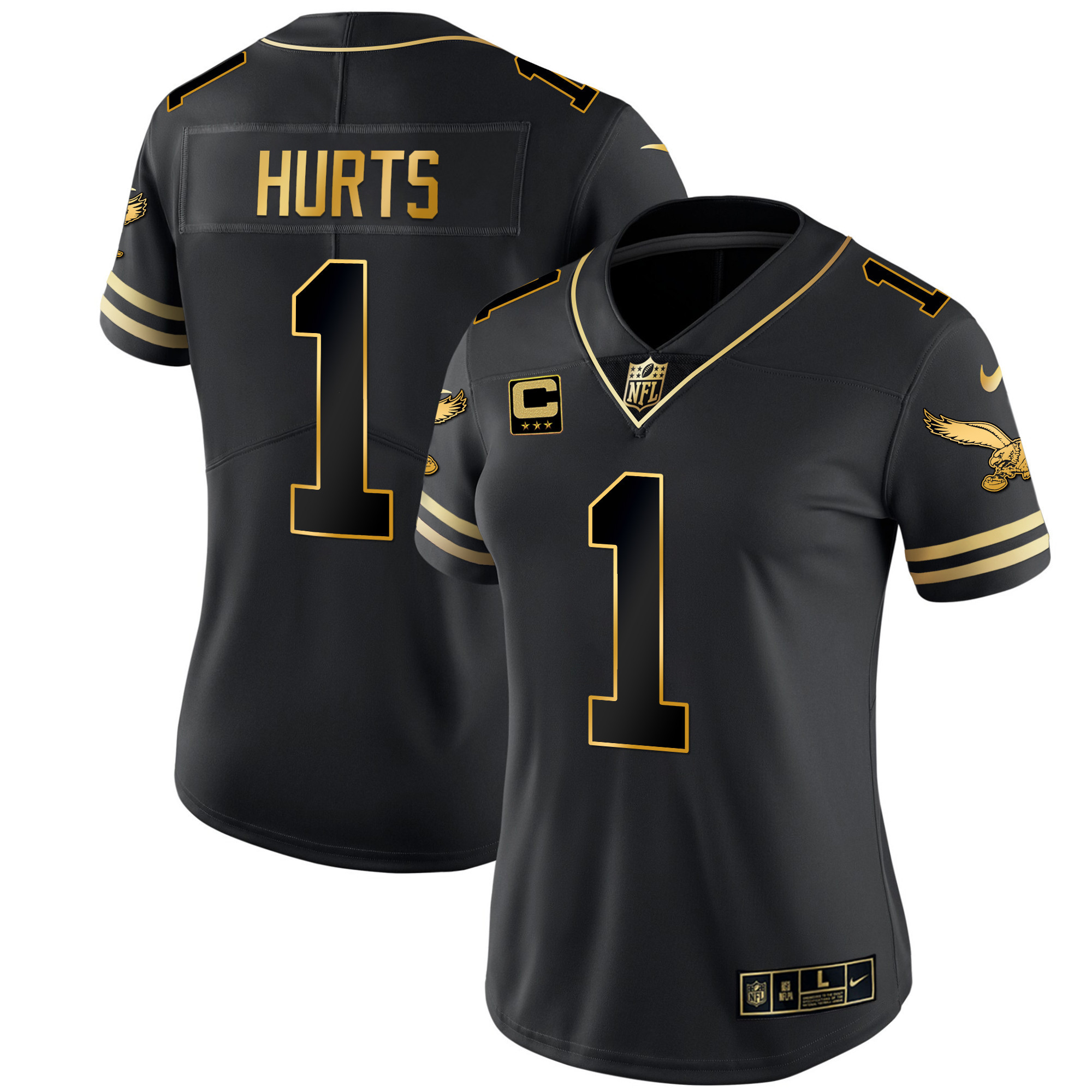 Jalen Hurts Women's Philadelphia Eagles Gold & Kelly Vapor V2 Black Gold Jersey - All Stitched