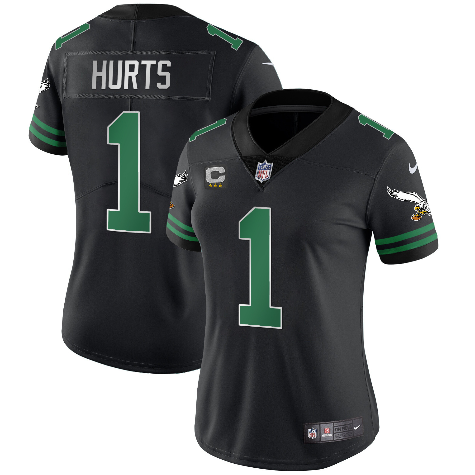 Jalen Hurts Women's Philadelphia Eagles Gold & Kelly Vapor V2 Kelly Black Jersey - All Stitched