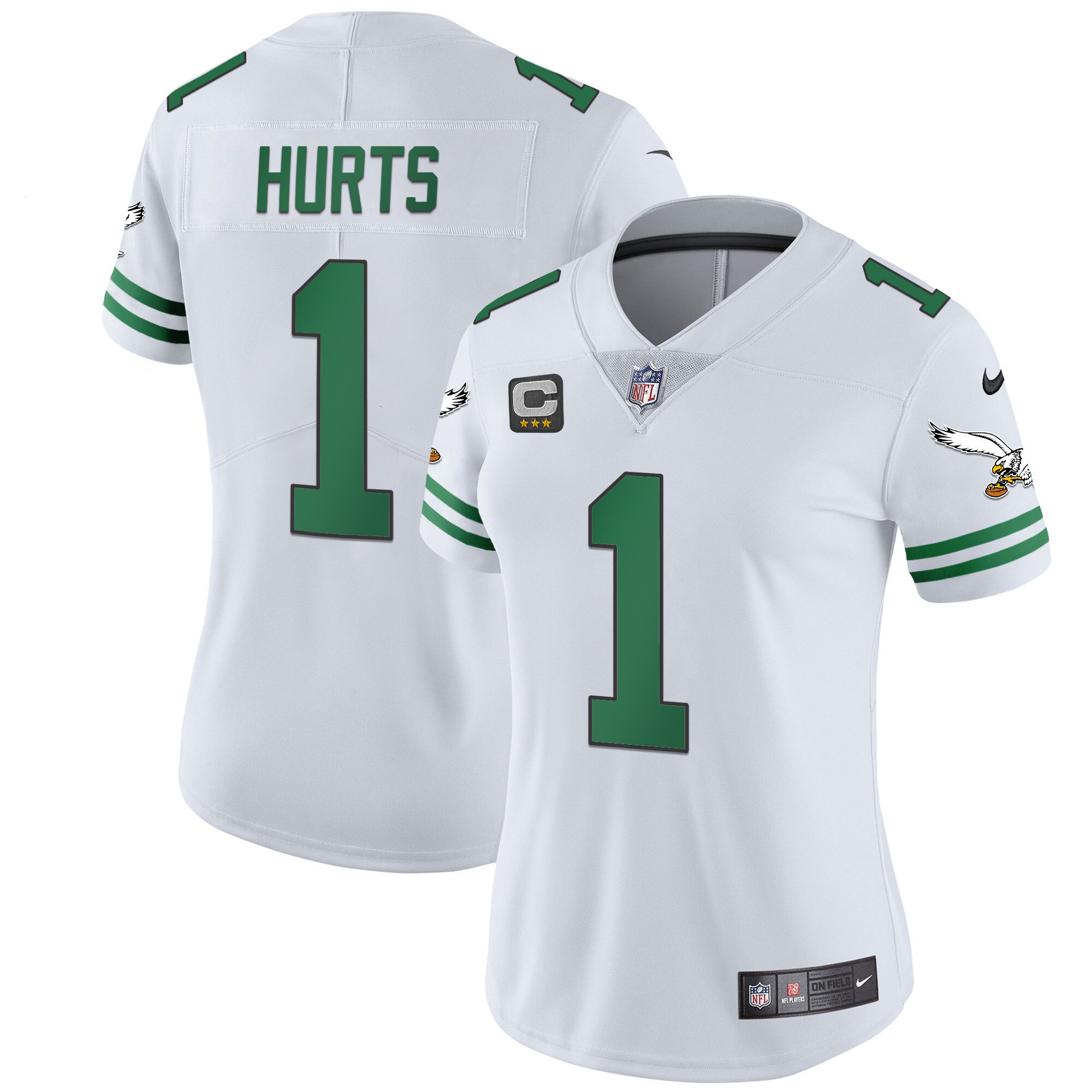 Jalen Hurts Women's Philadelphia Eagles Gold & Kelly Vapor V2 Kelly White Jersey - All Stitched