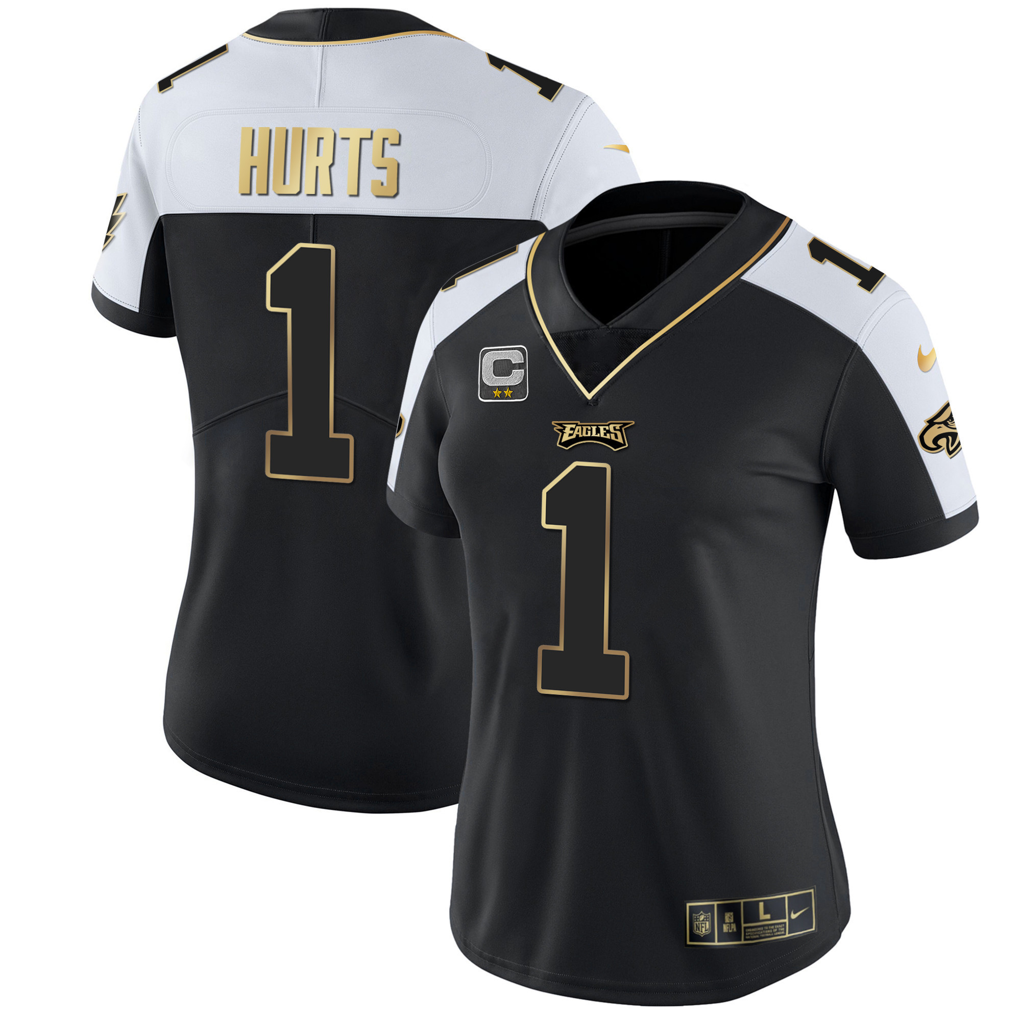 Jalen Hurts Women's Philadelphia Eagles Gold & Split Vapor Alternate Jersey - All Stitched