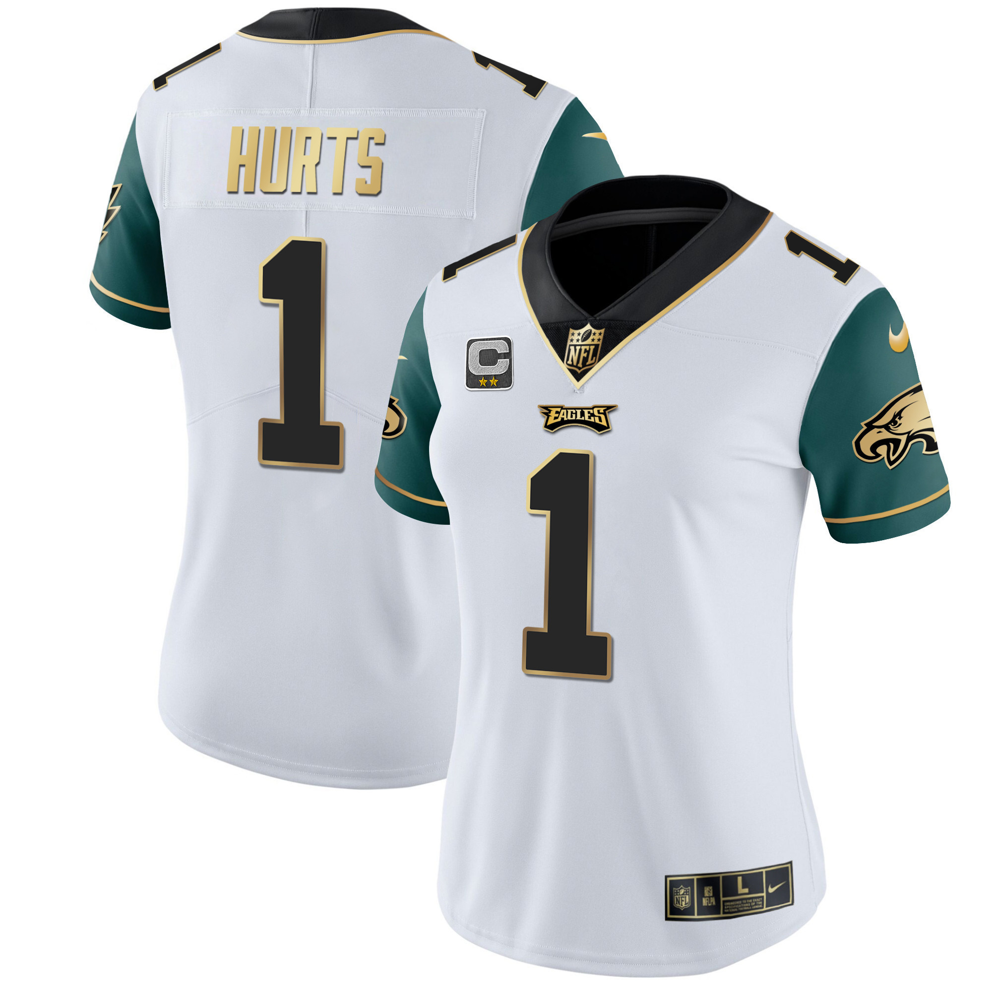 Jalen Hurts Women's Philadelphia Eagles Gold & Split Vapor Green Sleeves Jersey - All Stitched