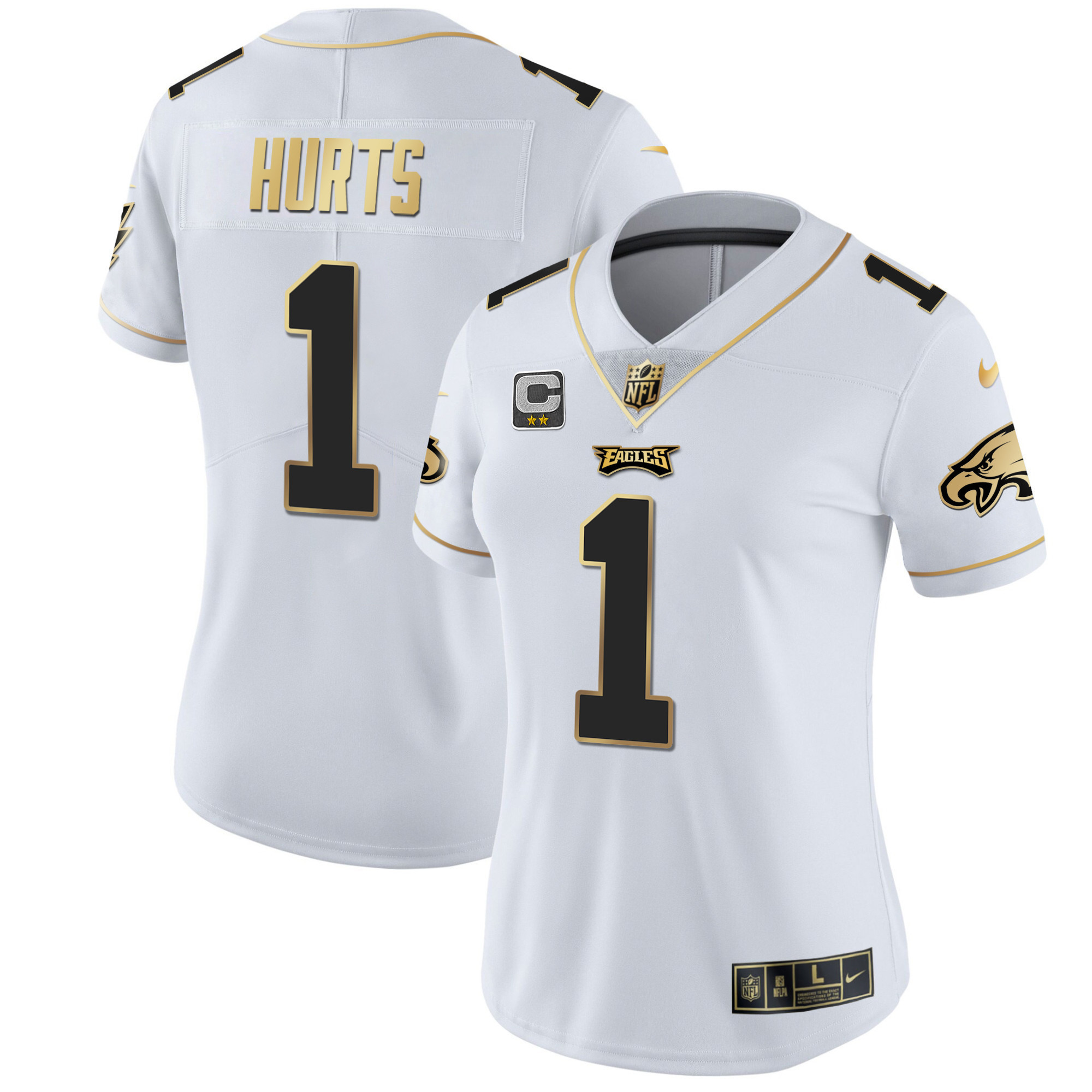Jalen Hurts Women's Philadelphia Eagles Gold & Split Vapor White Gold Jersey - All Stitched
