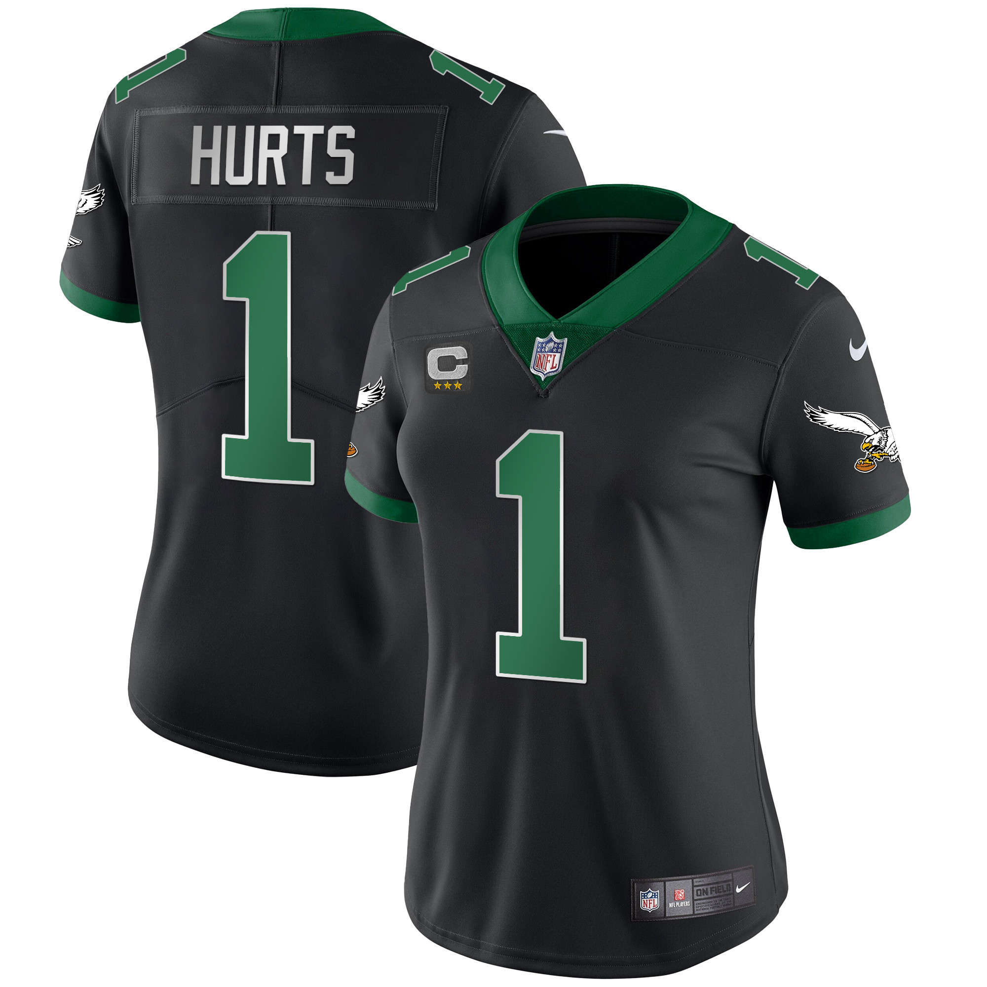 Jalen Hurts Women's Philadelphia Eagles Kelly Green Gold Black Jersey - All Stitched