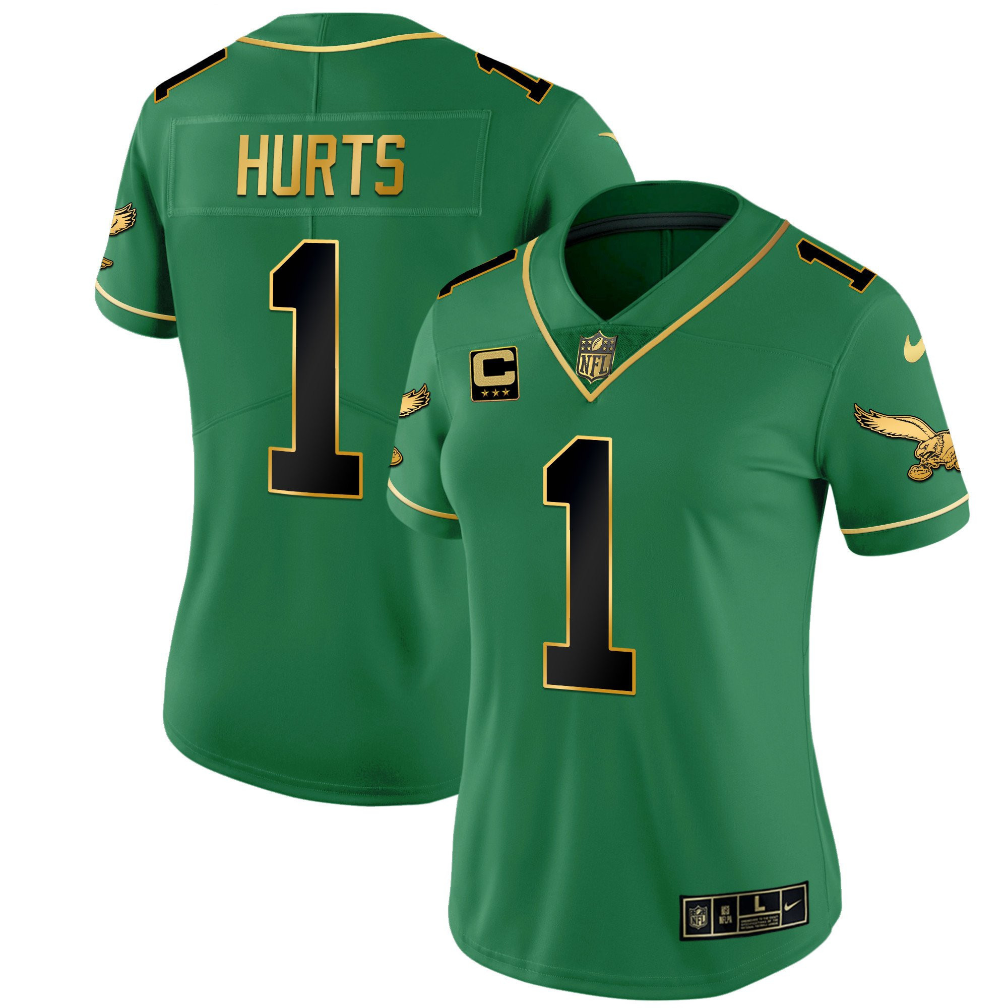 Jalen Hurts Women's Philadelphia Eagles Kelly Green Gold Black Kelly Jersey - All Stitched