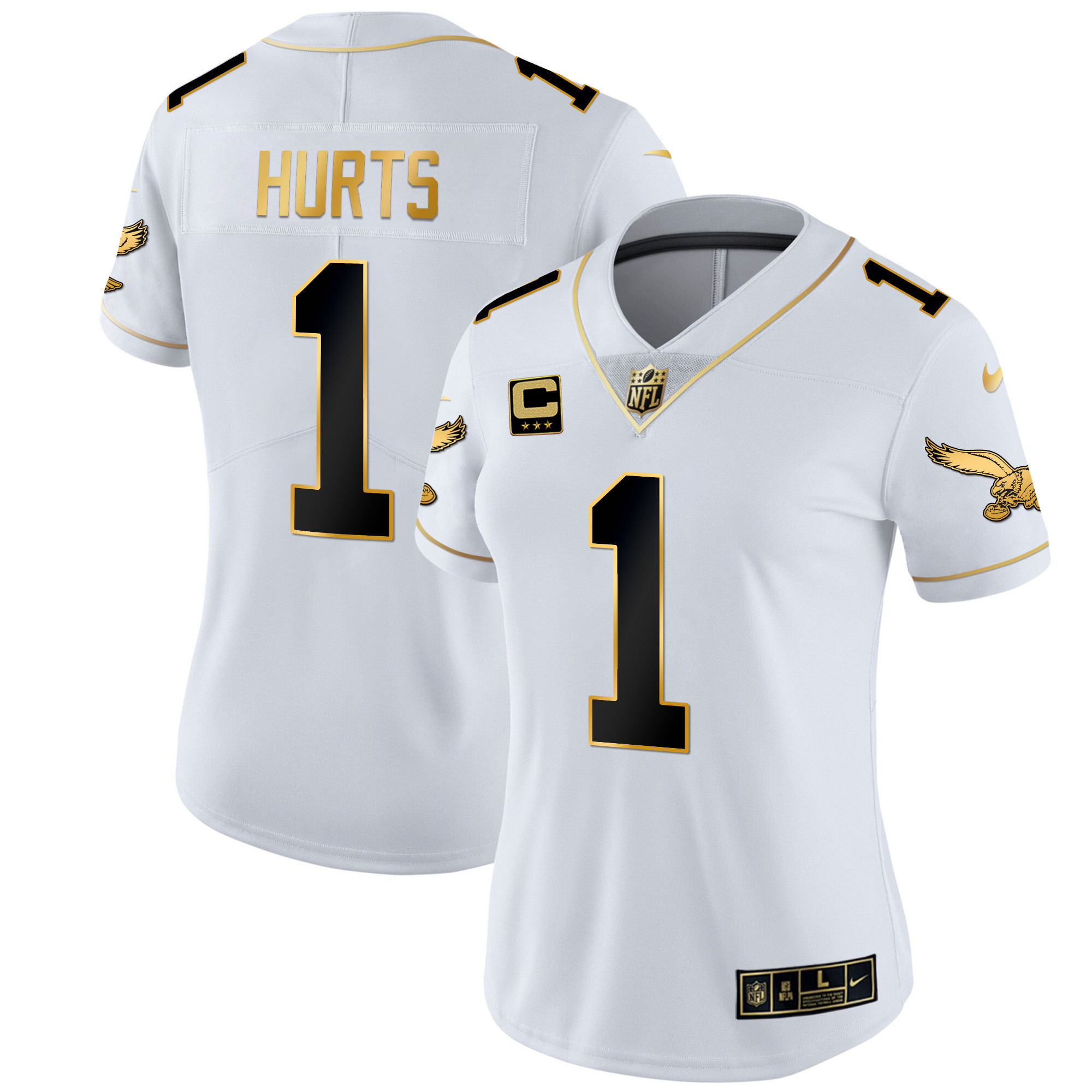 Jalen Hurts Women's Philadelphia Eagles Kelly Green Gold White Gold Jersey - All Stitched