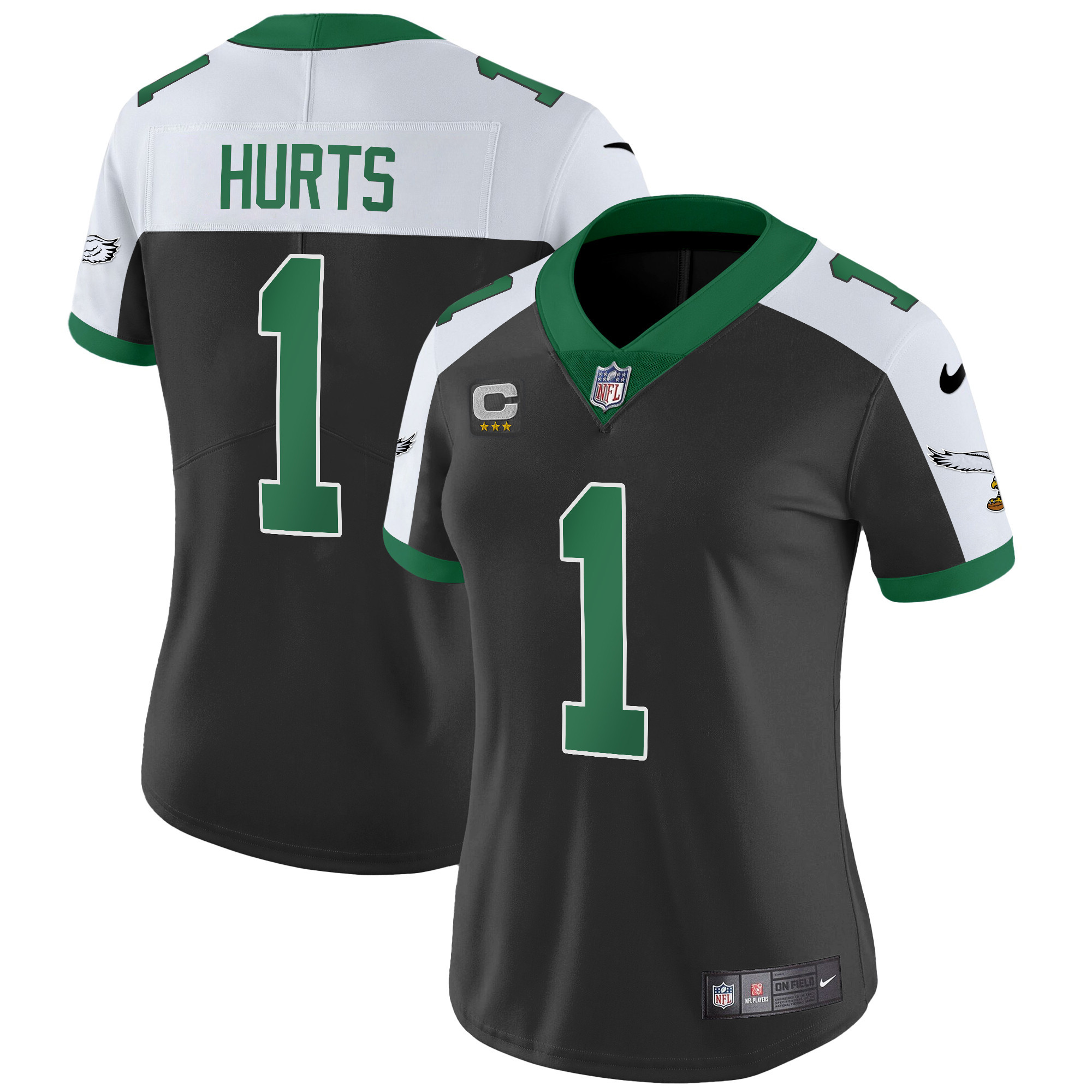 Jalen Hurts Women's Philadelphia Eagles Kelly Green Vapor Limited V2 Black Alternate Jersey - All Stitched