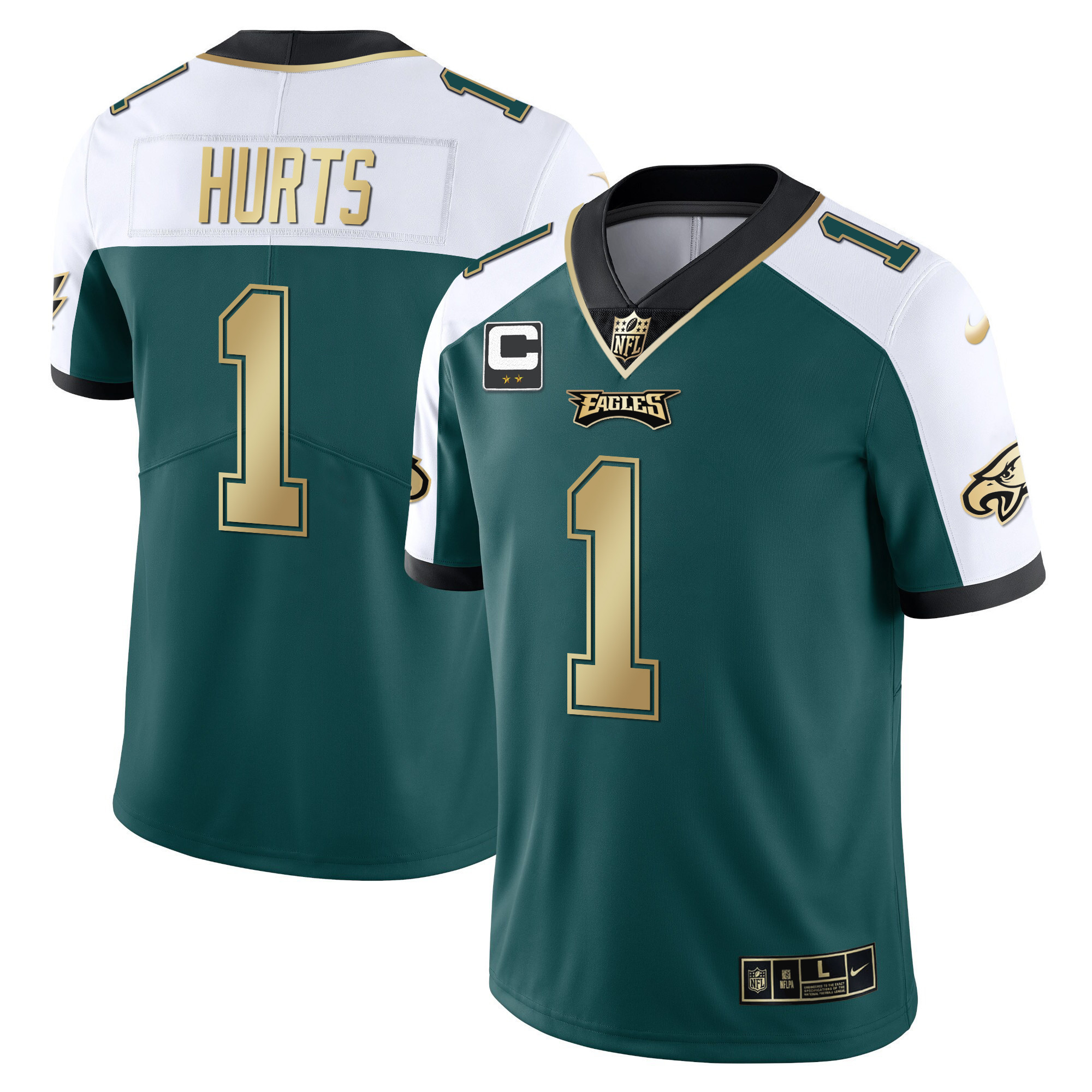 Jalen Hurts Youth's Philadelphia Eagles Gold & Split Vapor Alternate Green Jersey - All Stitched