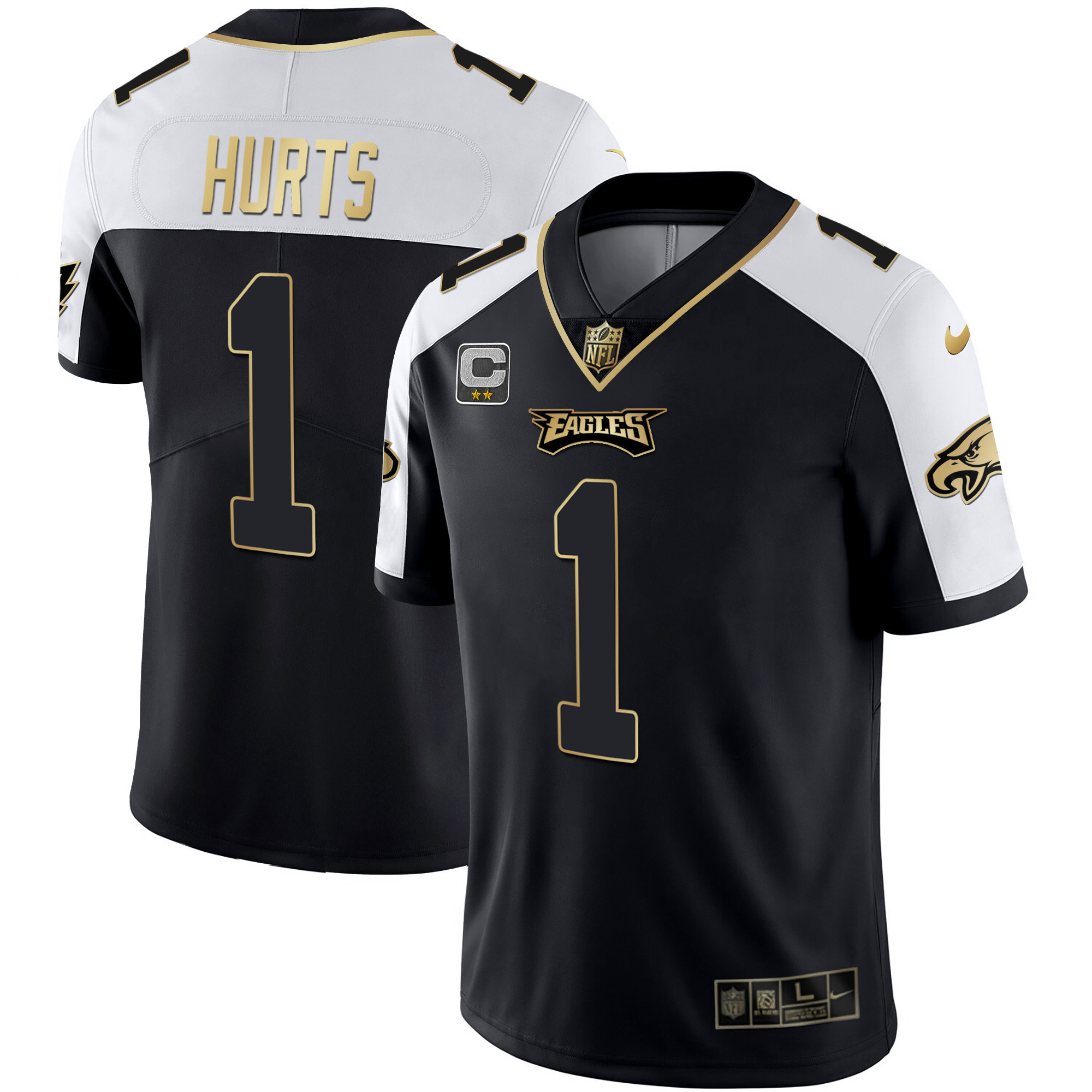 Jalen Hurts Youth's Philadelphia Eagles Gold & Split Vapor Alternate Jersey - All Stitched