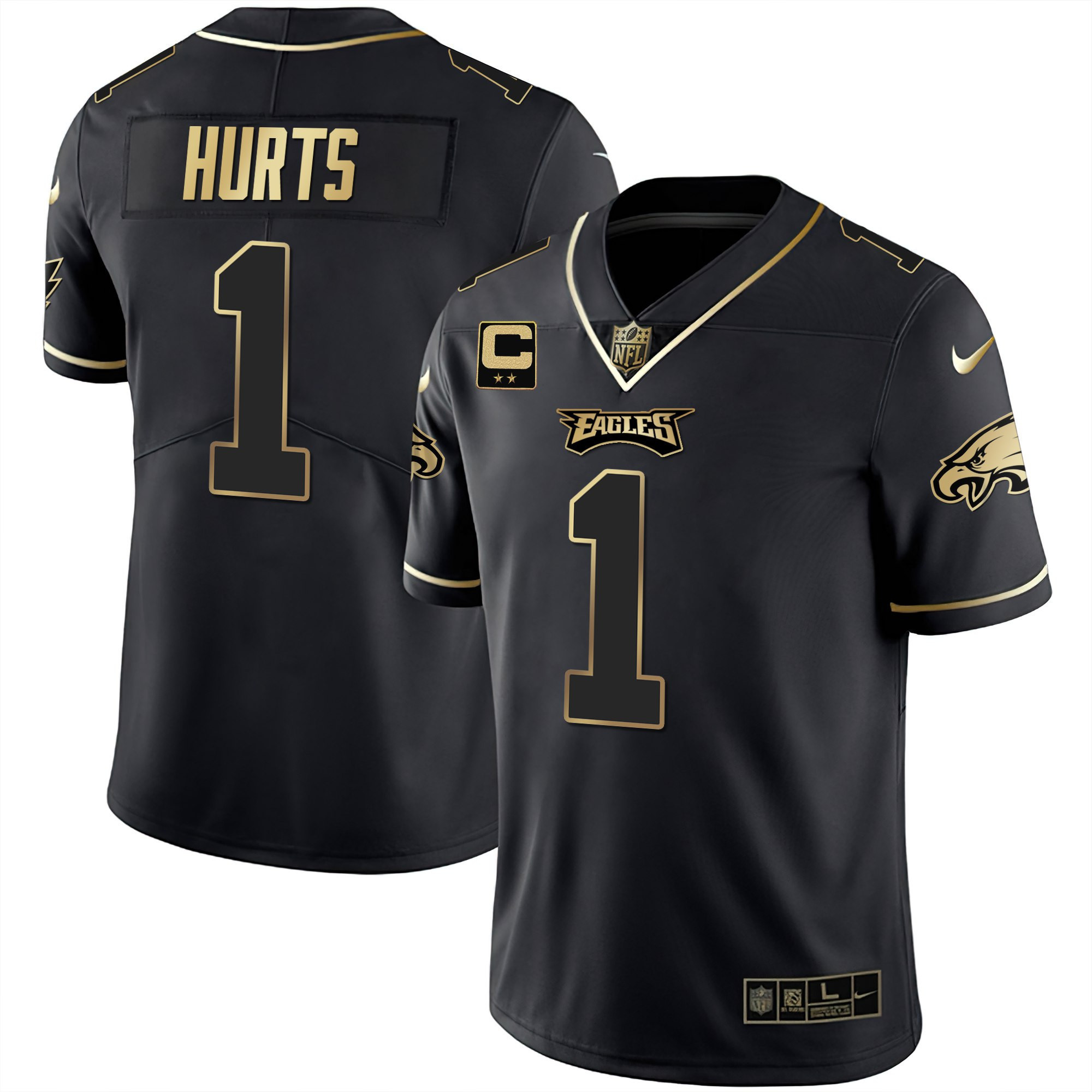 Jalen Hurts Youth's Philadelphia Eagles Gold & Split Vapor Black Gold Jersey - All Stitched