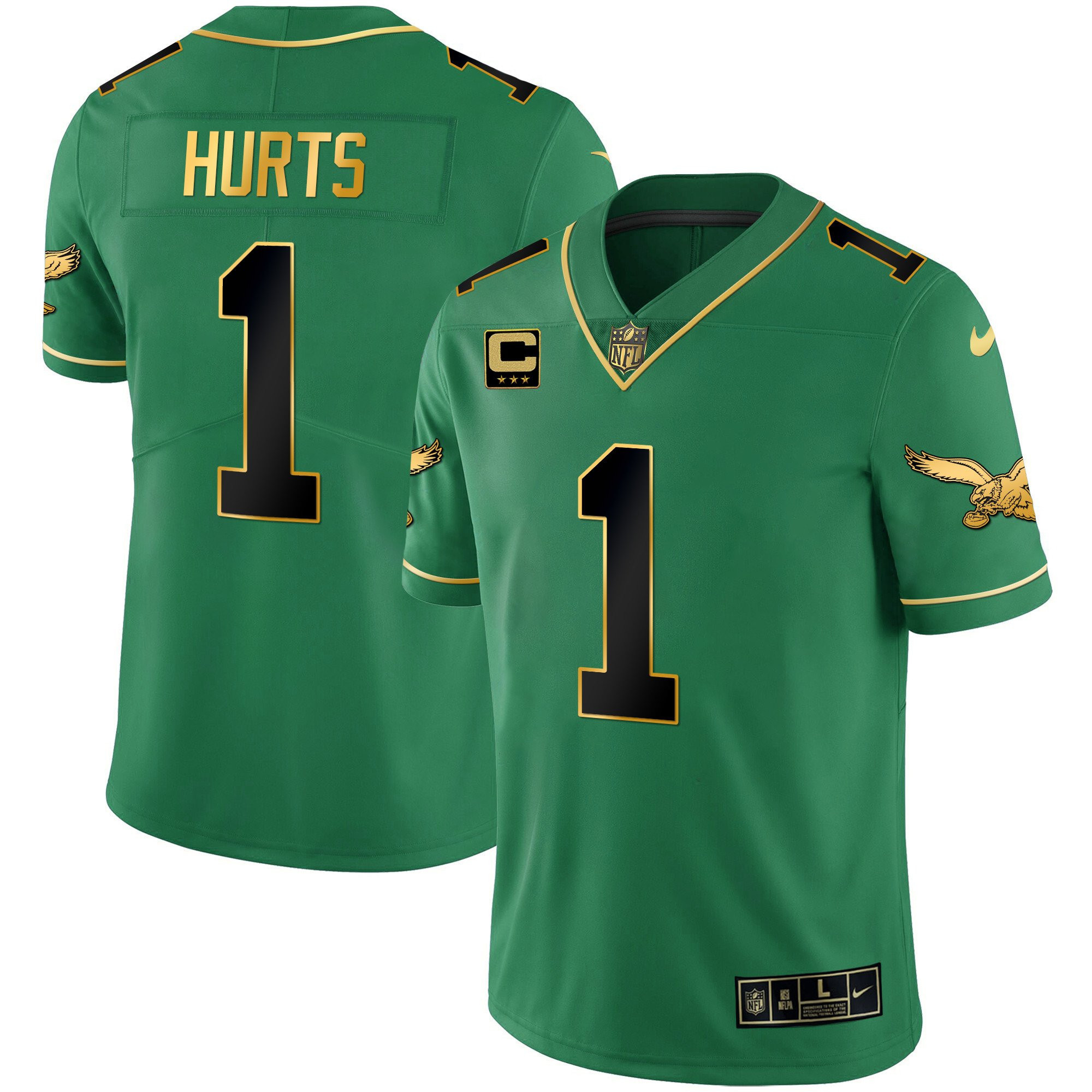 Jalen Hurts Youth's Philadelphia Eagles Kelly Green Gold Black Kelly Jersey - All Stitched