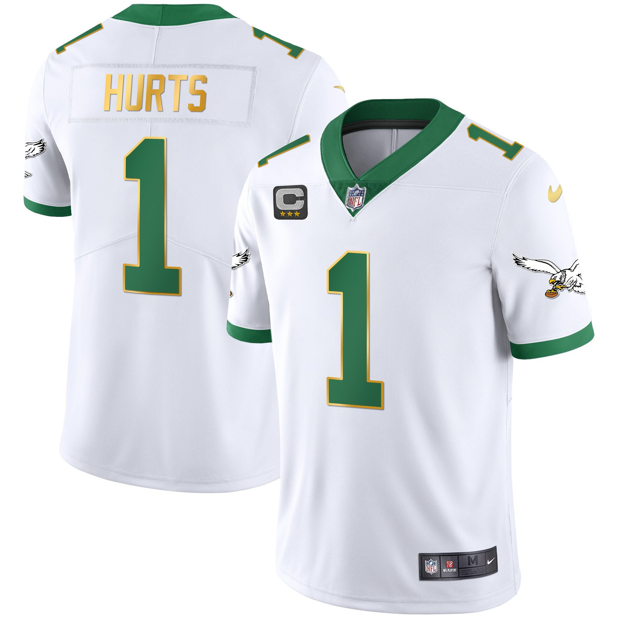 Jalen Hurts Youth's Philadelphia Eagles Kelly Green Gold White Gold Trim Jersey - All Stitched