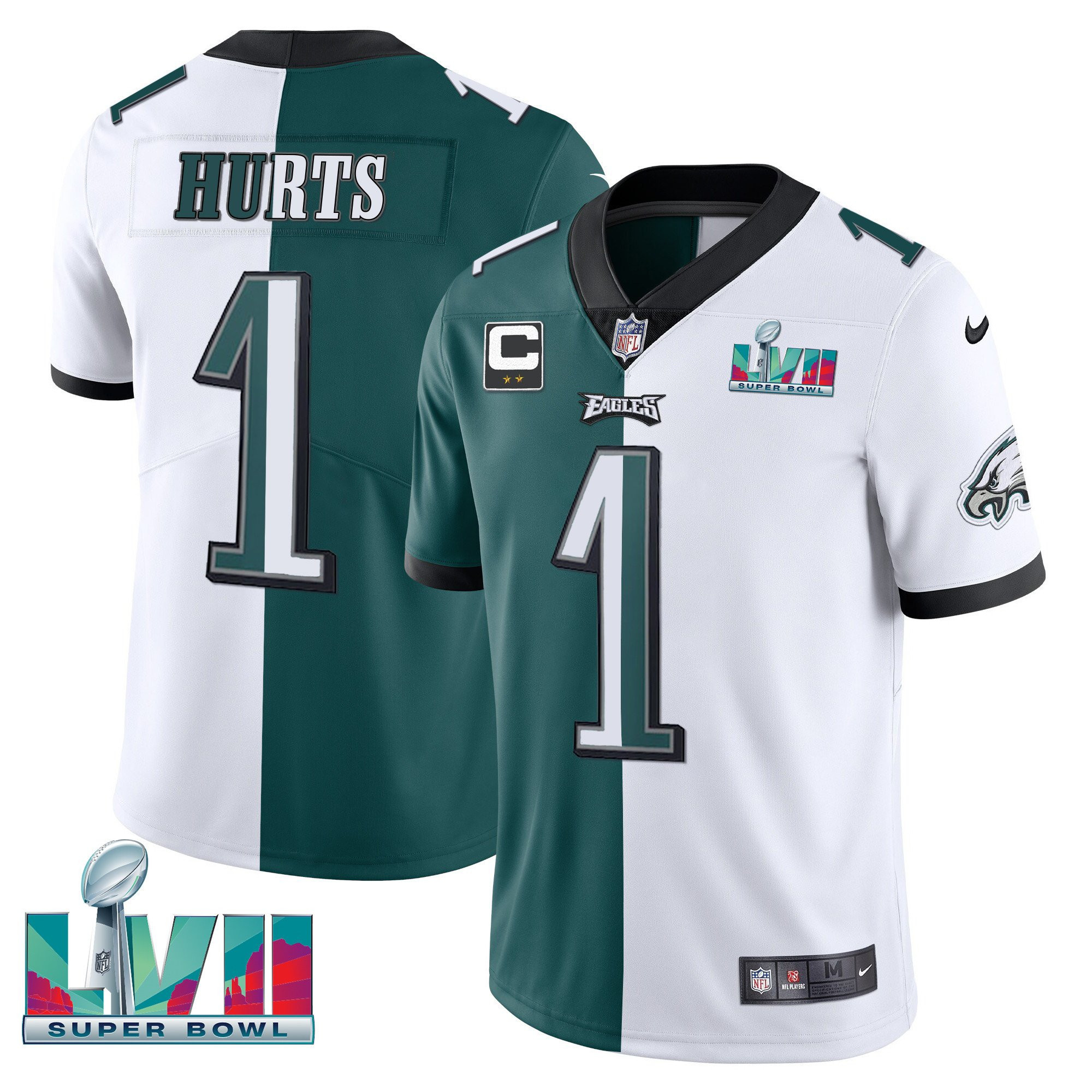 Jalen Hurts Youth's Philadelphia Eagles Super Bowl Patch Vapor Split Jersey - All Stitched