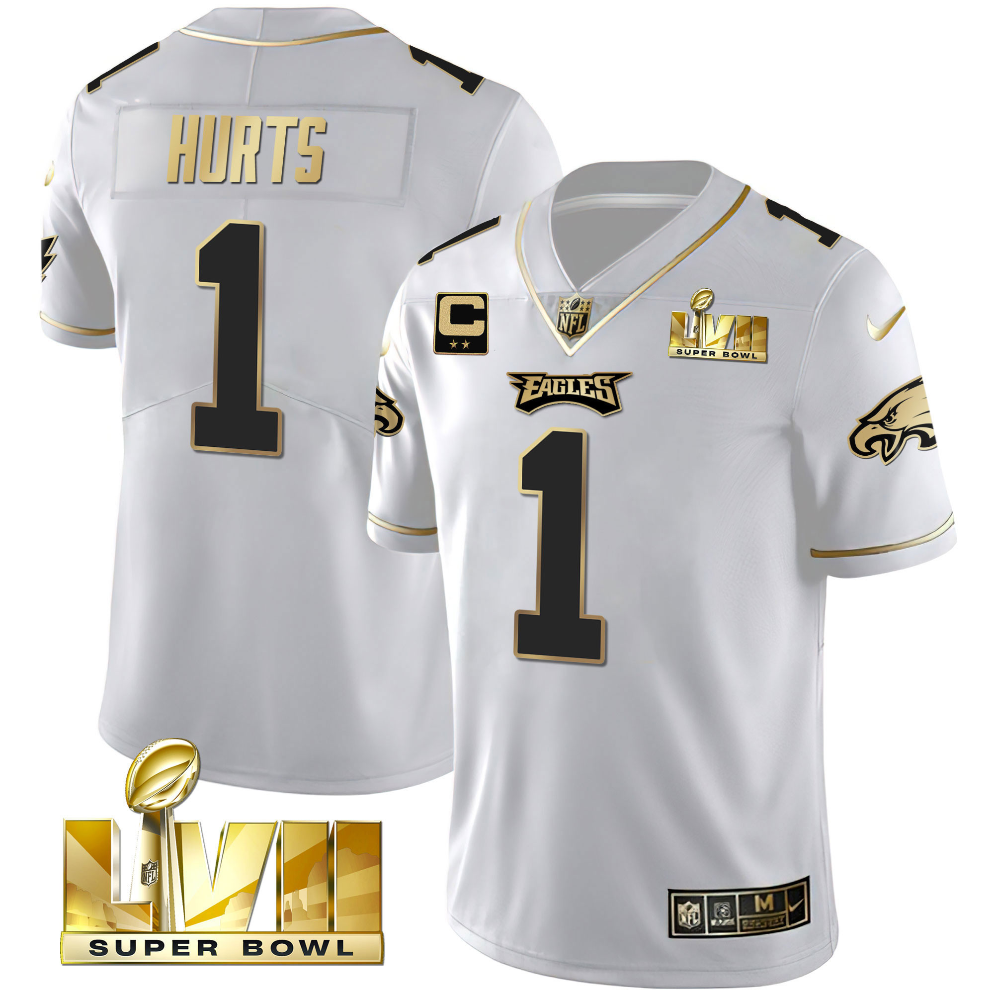 Jalen Hurts Youth's Philadelphia Eagles Super Bowl Vapor Gold White Gold Jersey - All Stitched