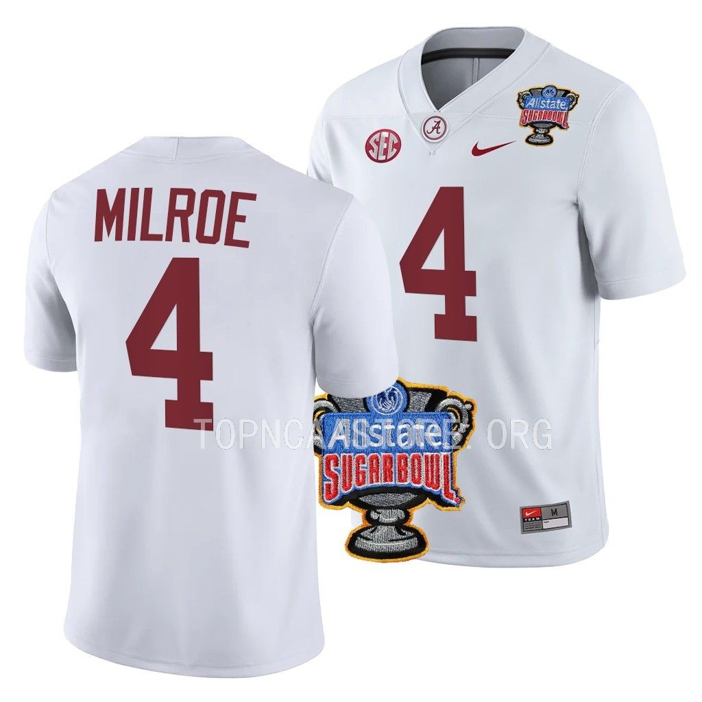 Jalen Milroe Alabama Crimson Tide #4 White Jersey 2022 Sugar Bowl Men's College Uniform