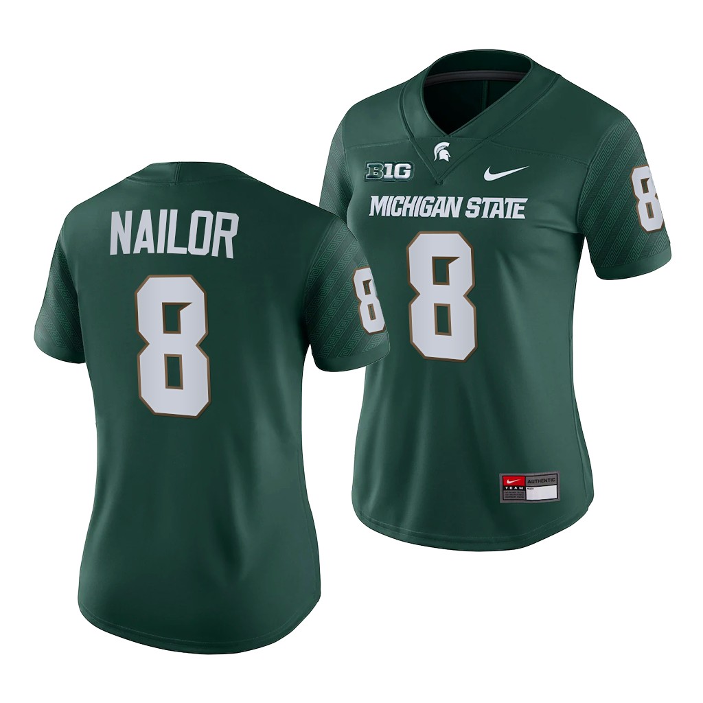 Jalen Nailor Michigan State Spartans 2021-22 College Jersey Women Green #8 Game Female Uniform