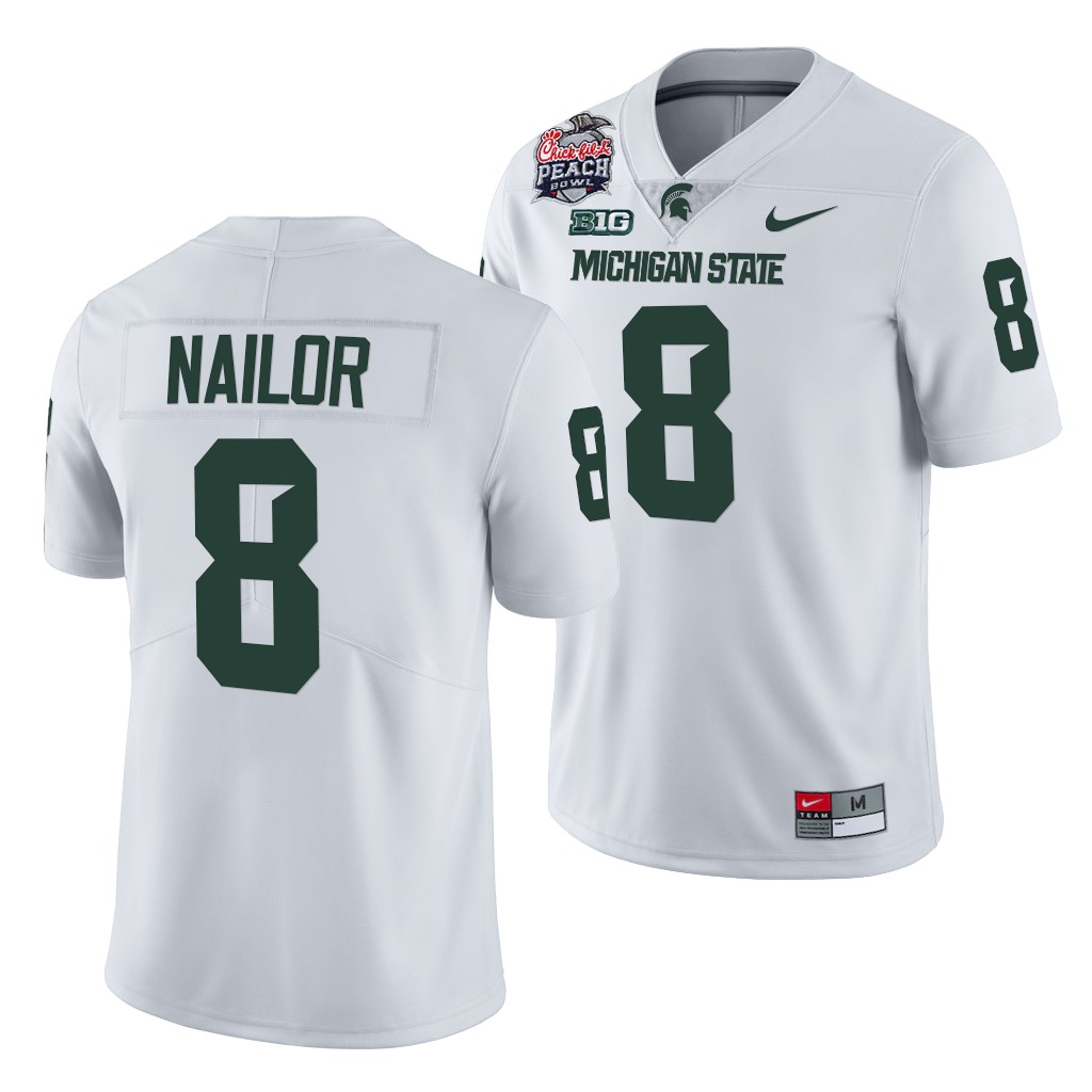 Jalen Nailor Michigan State Spartans 2021 Peach Bowl White College Playoff 8 Jersey Men