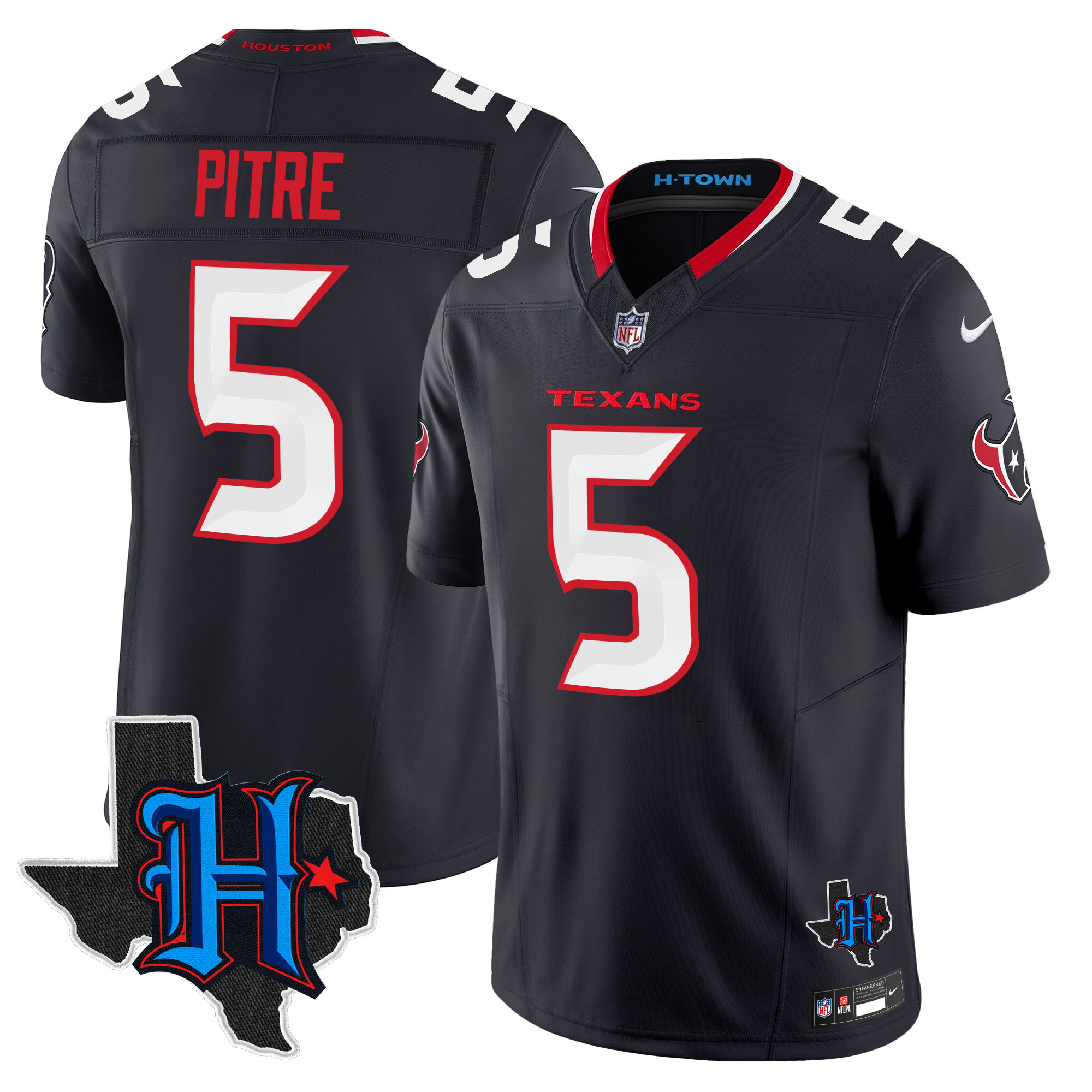 Jalen Pitre Men's Houston Texans 2024 Texas Patch Vapor Limited Navy Jersey - All Stitched 