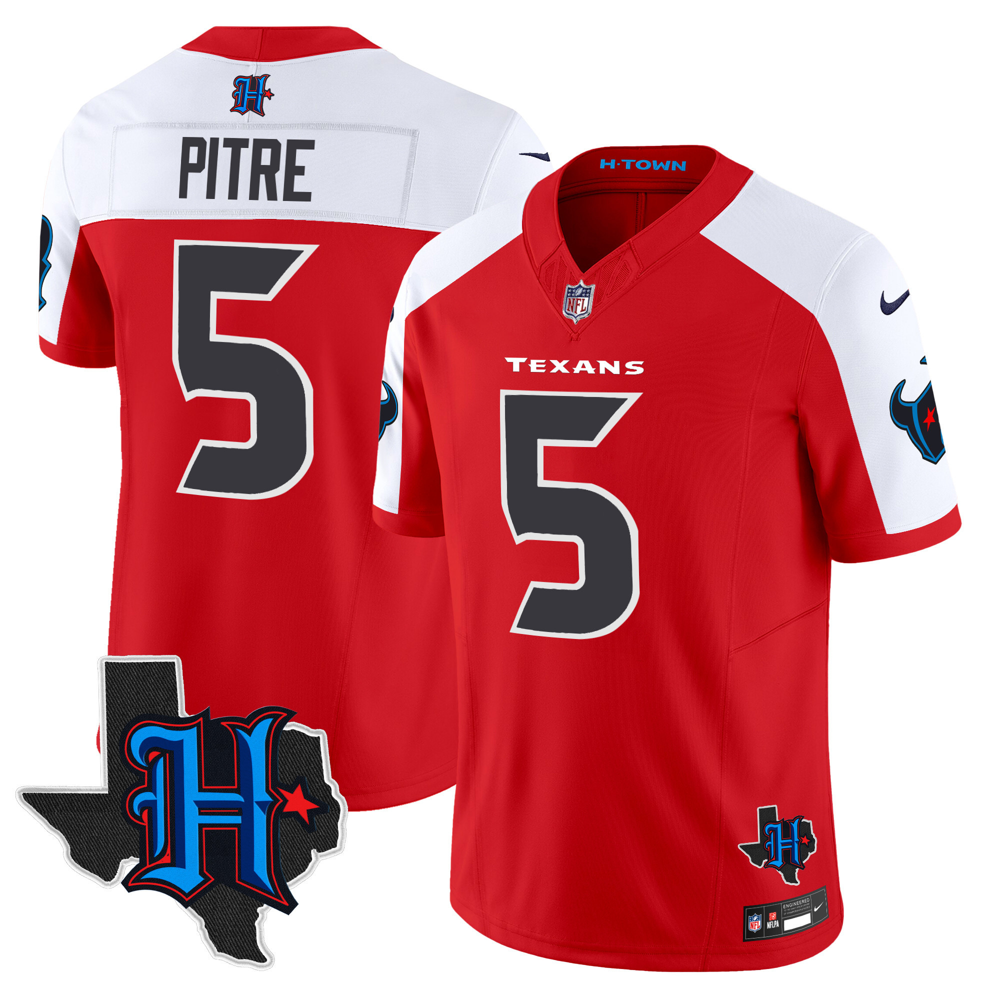 Jalen Pitre Men's Houston Texans 2024 Texas Patch Vapor Limited Red Alternate Jersey - All Stitched 