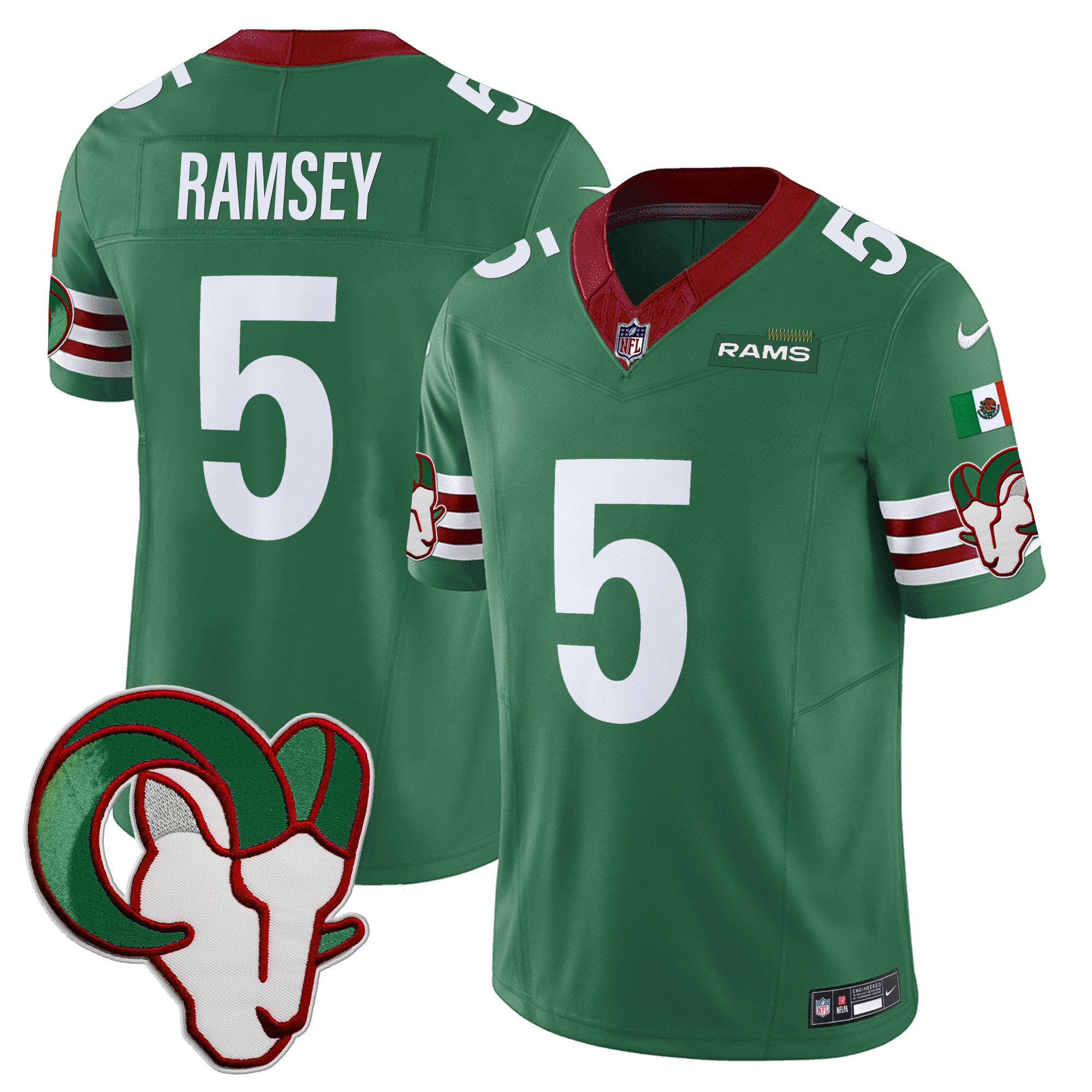 Jalen Ramsey Men's Los Angeles Rams Mexico Vapor Limited Green Jersey - All Stitched 