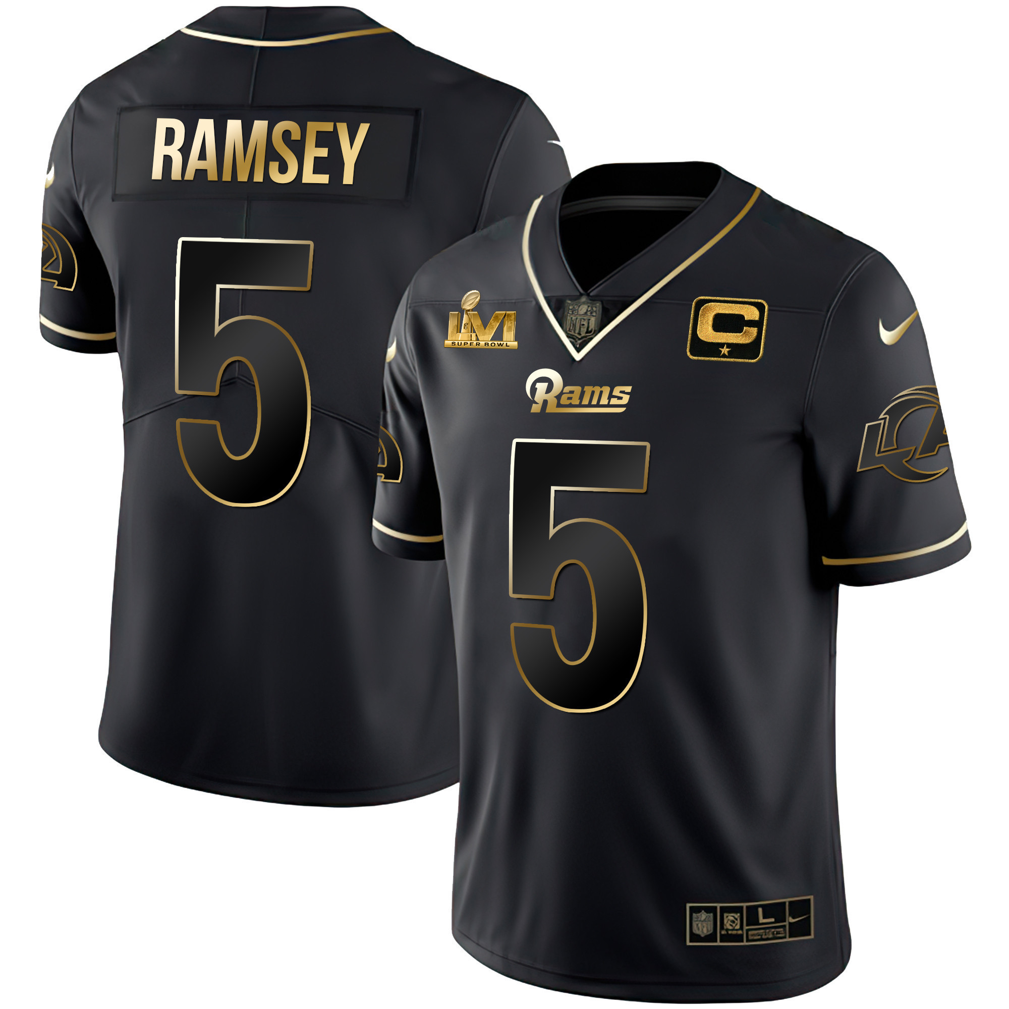 Jalen Ramsey Men's Los Angeles Rams Super Bowl LVI Black Gold Black Gold Jersey - All Stitched 