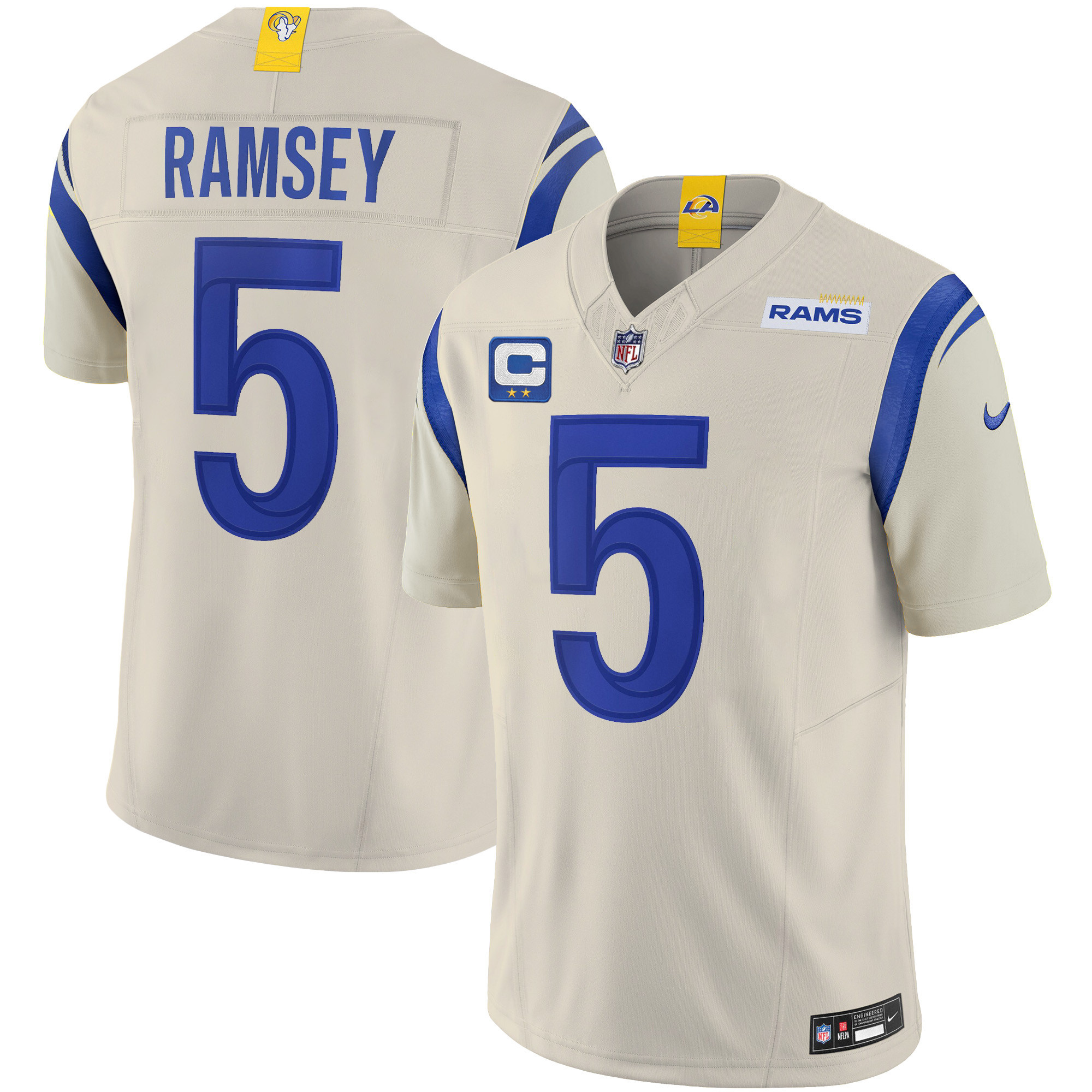 Jalen Ramsey Men's Los Angeles Rams Vapor Limited Bone Jersey - All Stitched 