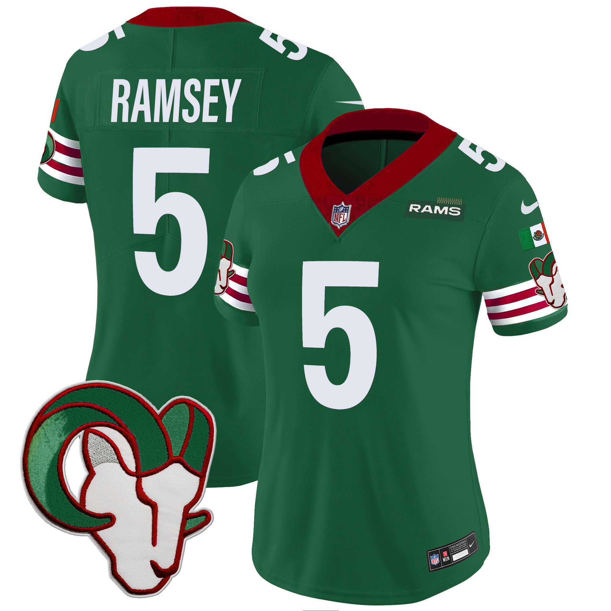 Jalen Ramsey Women's Los Angeles Rams Mexico Vapor Limited Green Jersey - All Stitched 