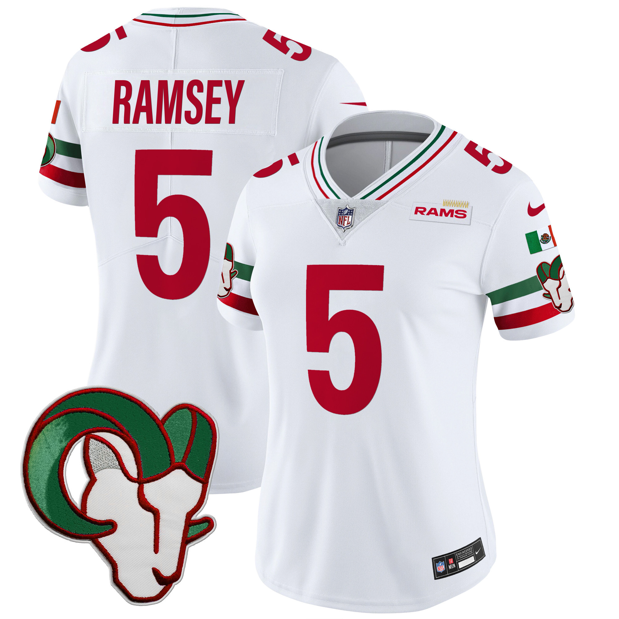 Jalen Ramsey Women's Los Angeles Rams Mexico Vapor Limited White Jersey - All Stitched 