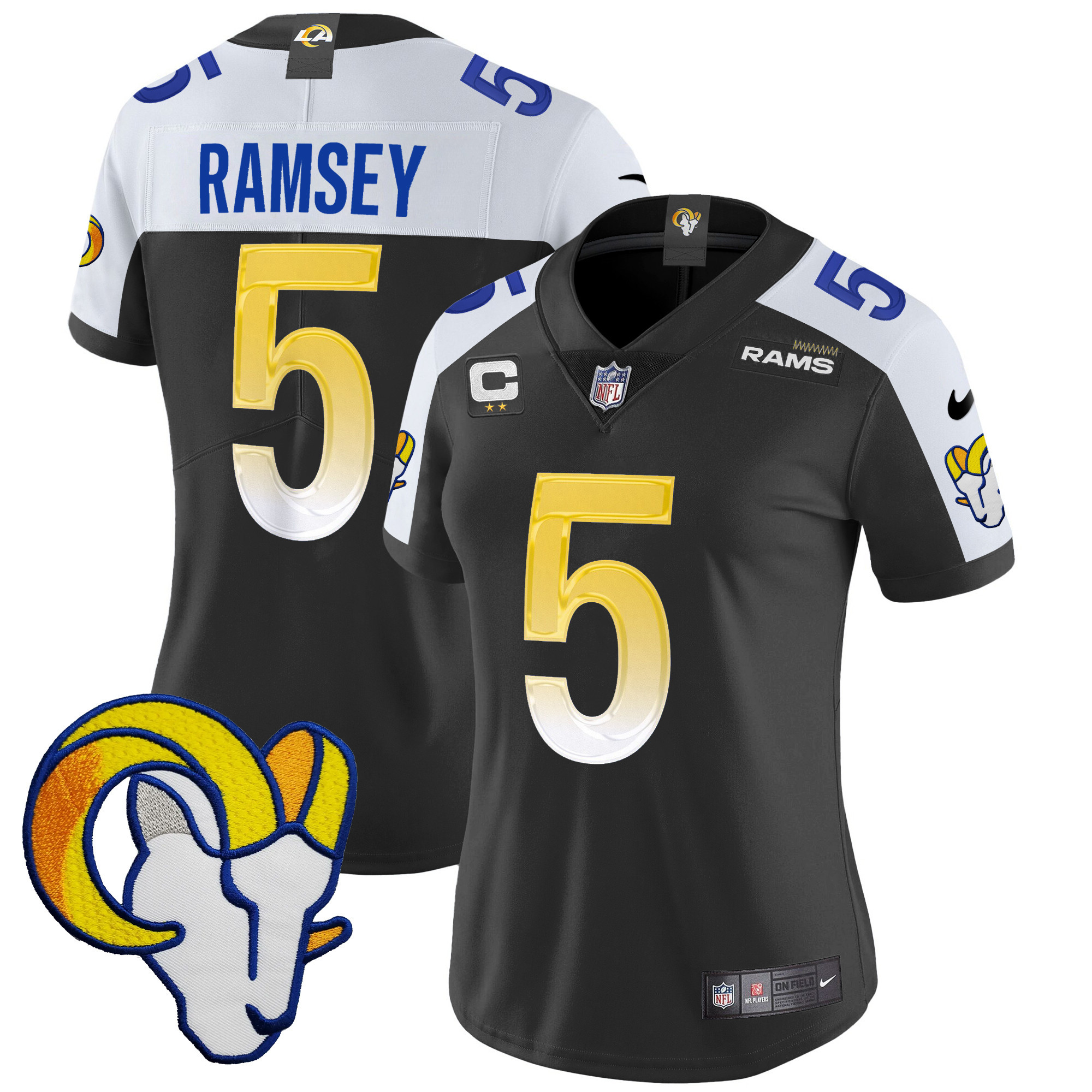 Jalen Ramsey Women's Los Angeles Rams Vapor Limited Black Alternate Jersey - All Stitched 