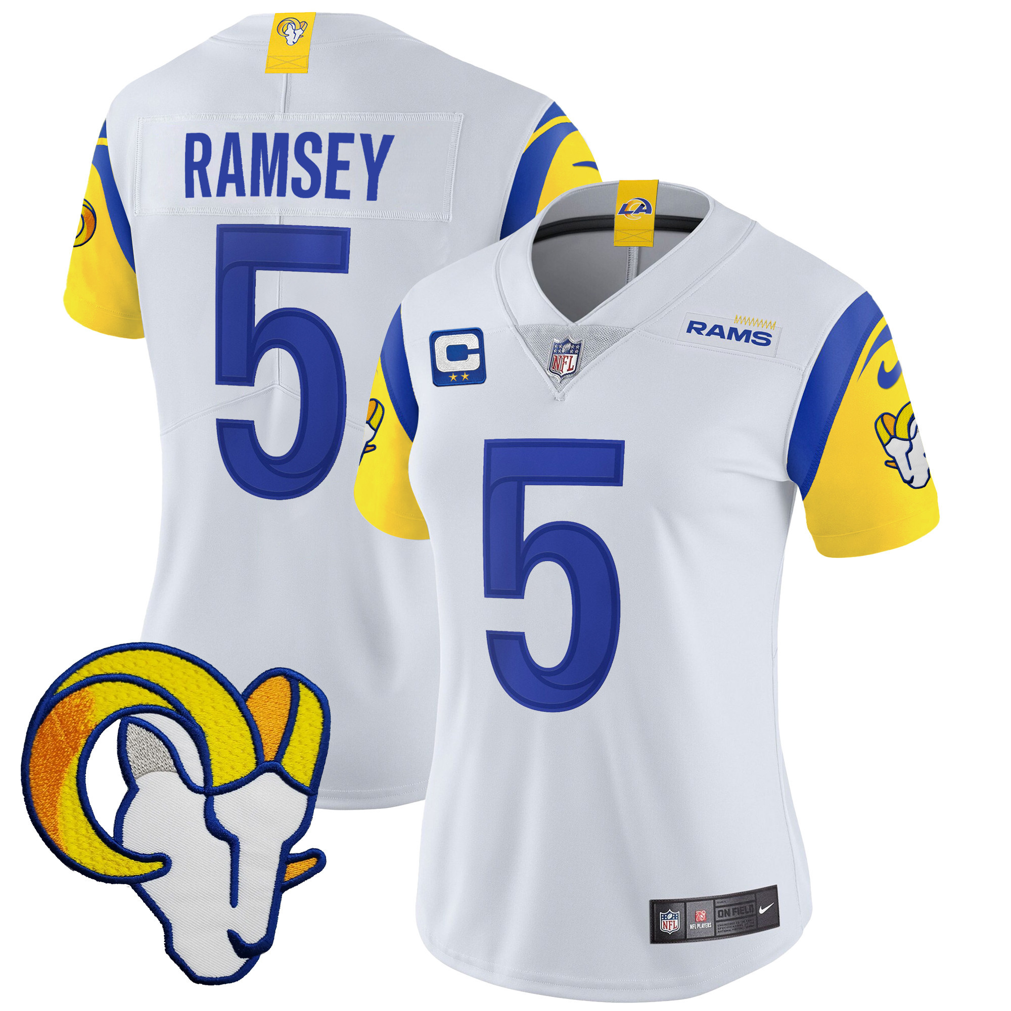 Jalen Ramsey Women's Los Angeles Rams Vapor Limited White Jersey - All Stitched 