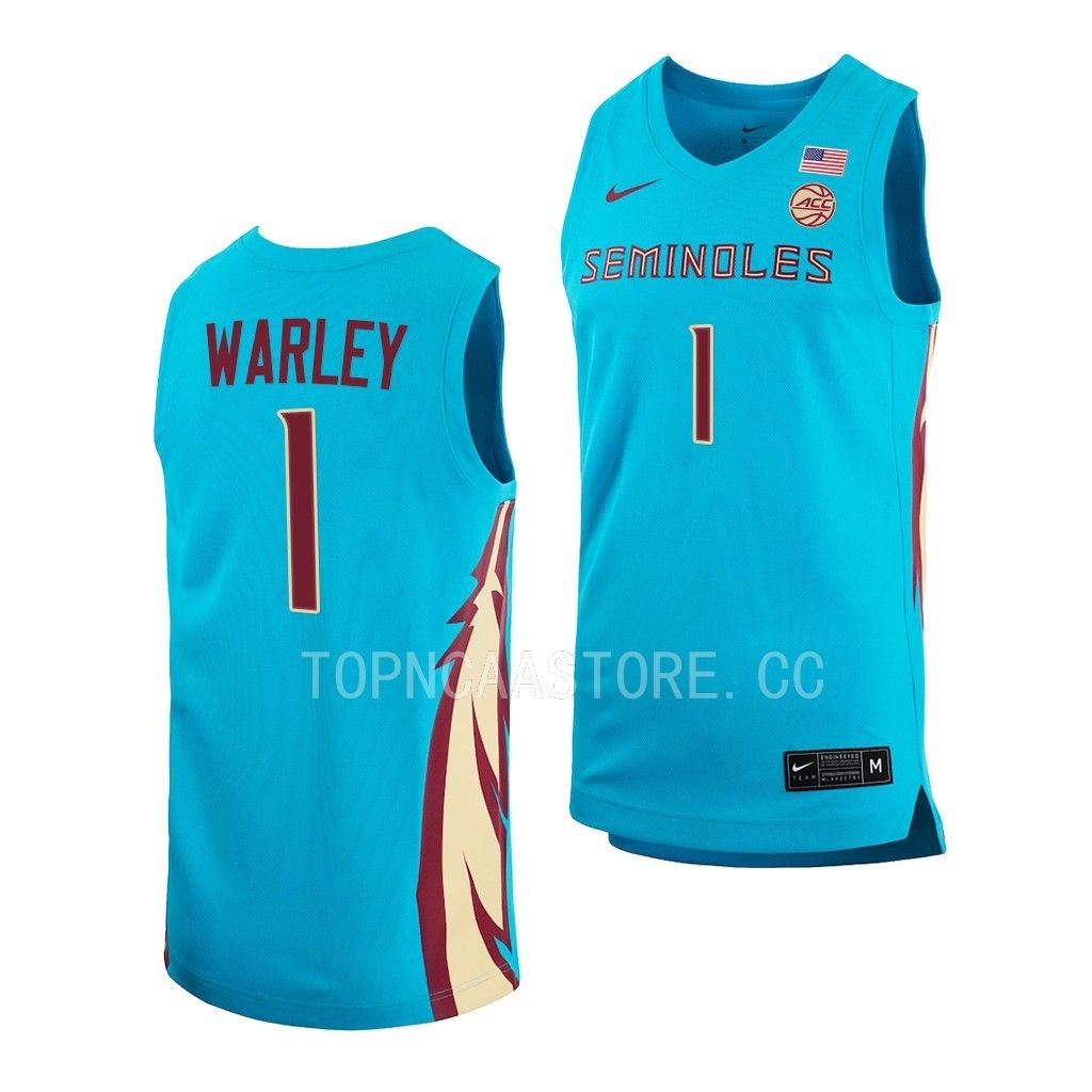 Jalen Warley Florida State Seminoles #1 Turquoise Alternate Jersey 2022-23