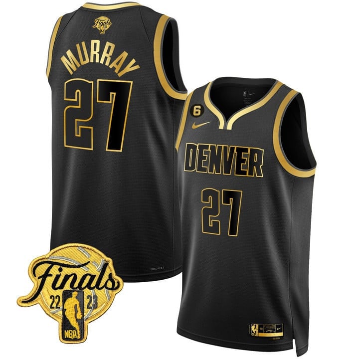 Jamal Murray Denver Nuggets NBA Finals Patch Collection Black Gold Jersey - All Stitched