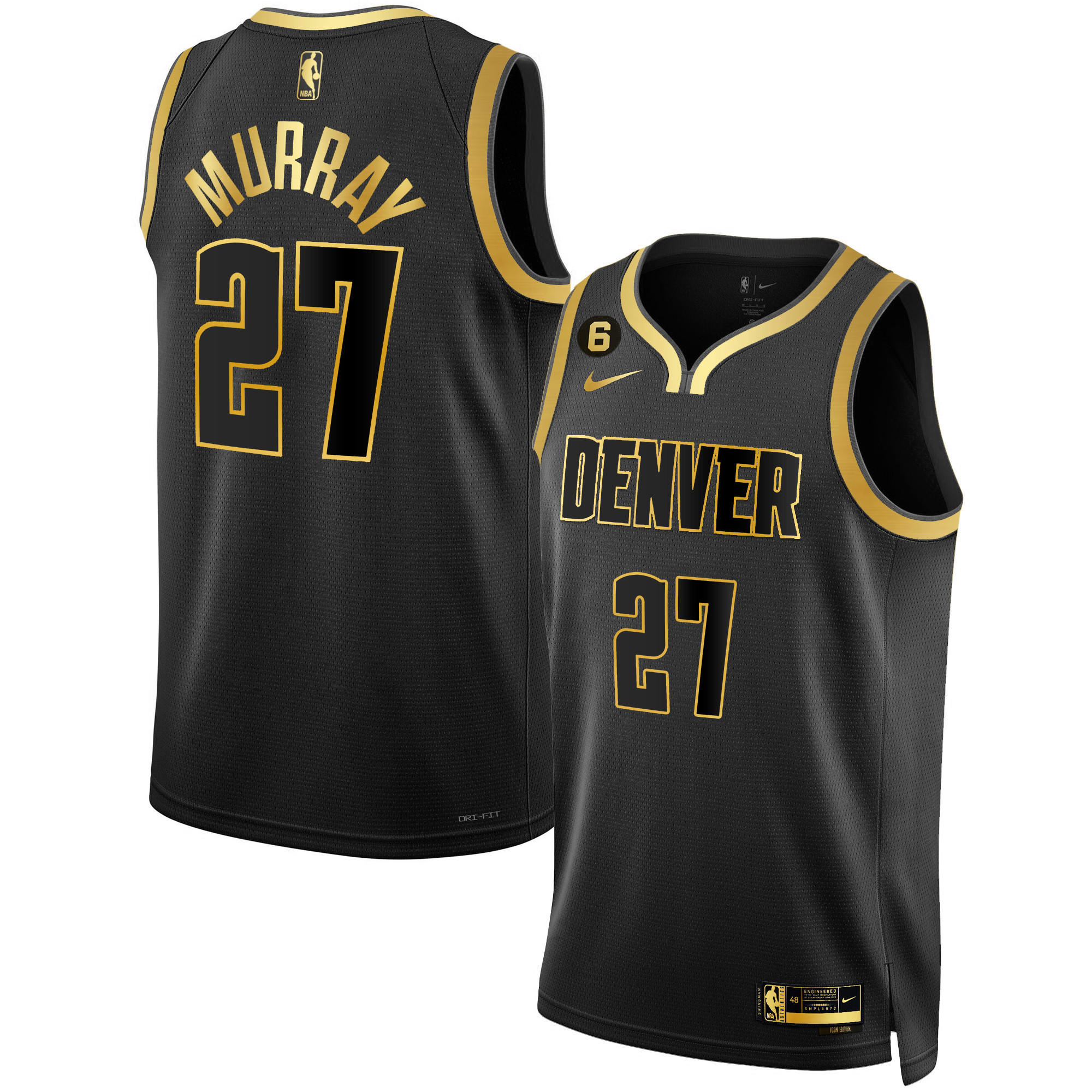Jamal Murray Men's Denver Nuggets #6 Patch Collection Black Gold Jersey - All Stitched