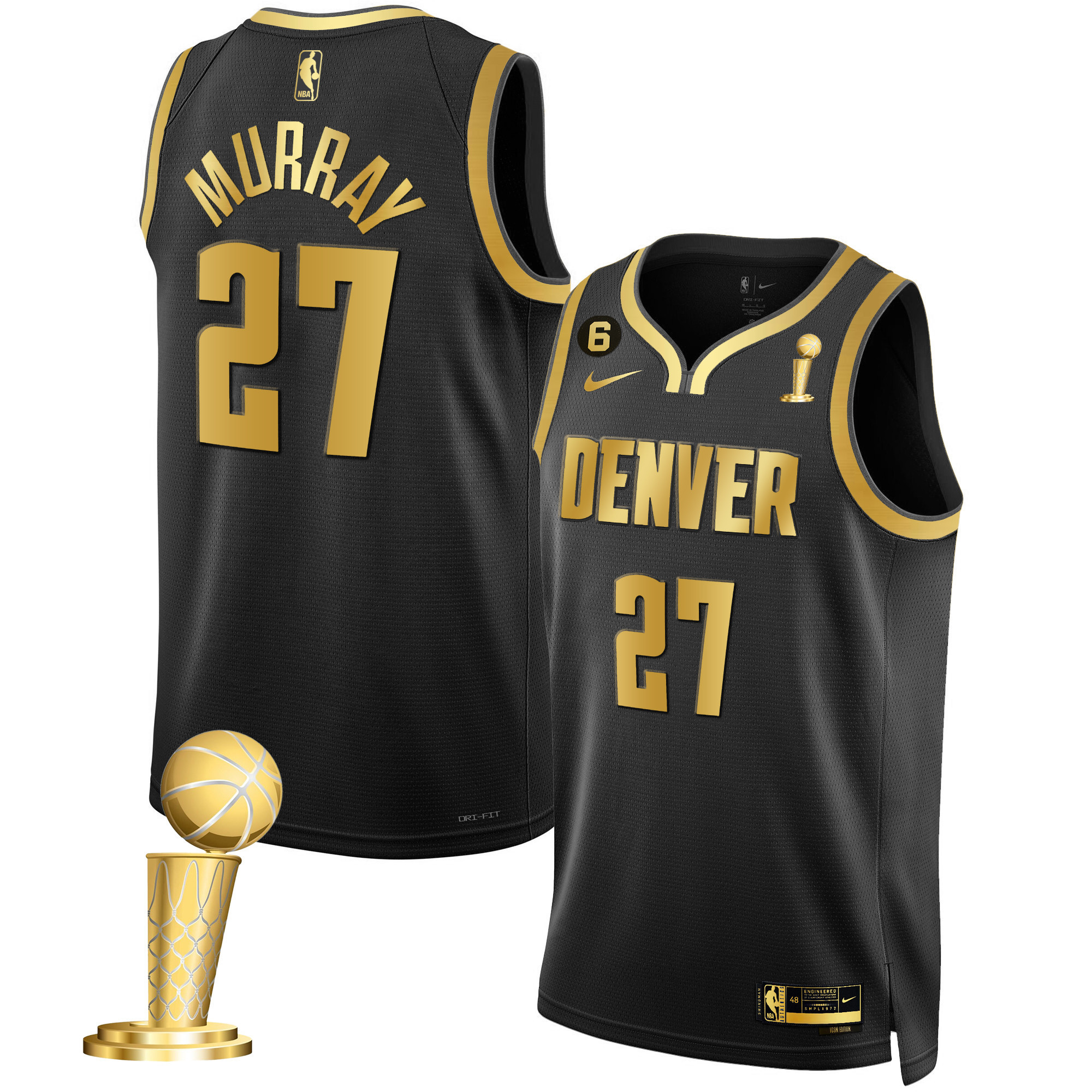 Jamal Murray Men's Denver Nuggets 2023 Champions Black & White Gold Black Gold Jersey - All Stitched
