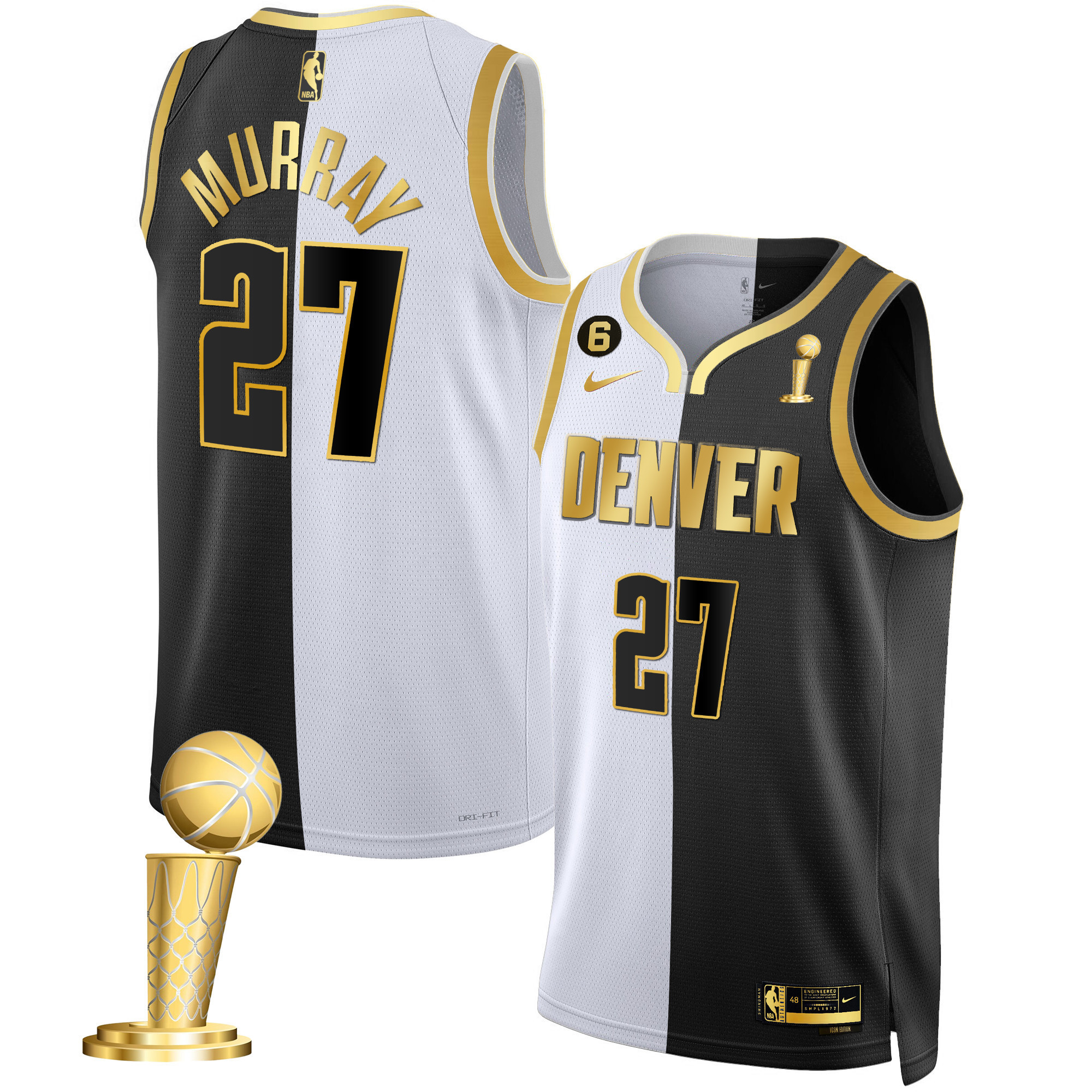 Jamal Murray Men's Denver Nuggets 2023 Champions Black & White Gold Split Jersey - All Stitched