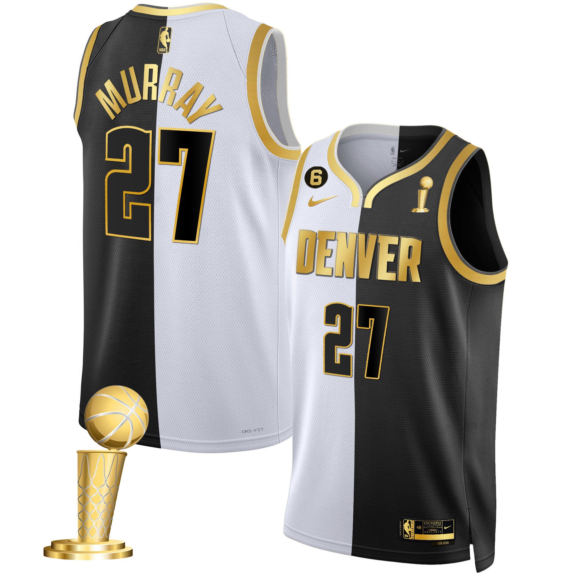 Jamal Murray Men's Denver Nuggets 2023 Champions Black & White Gold Split Jersey - All Stitched