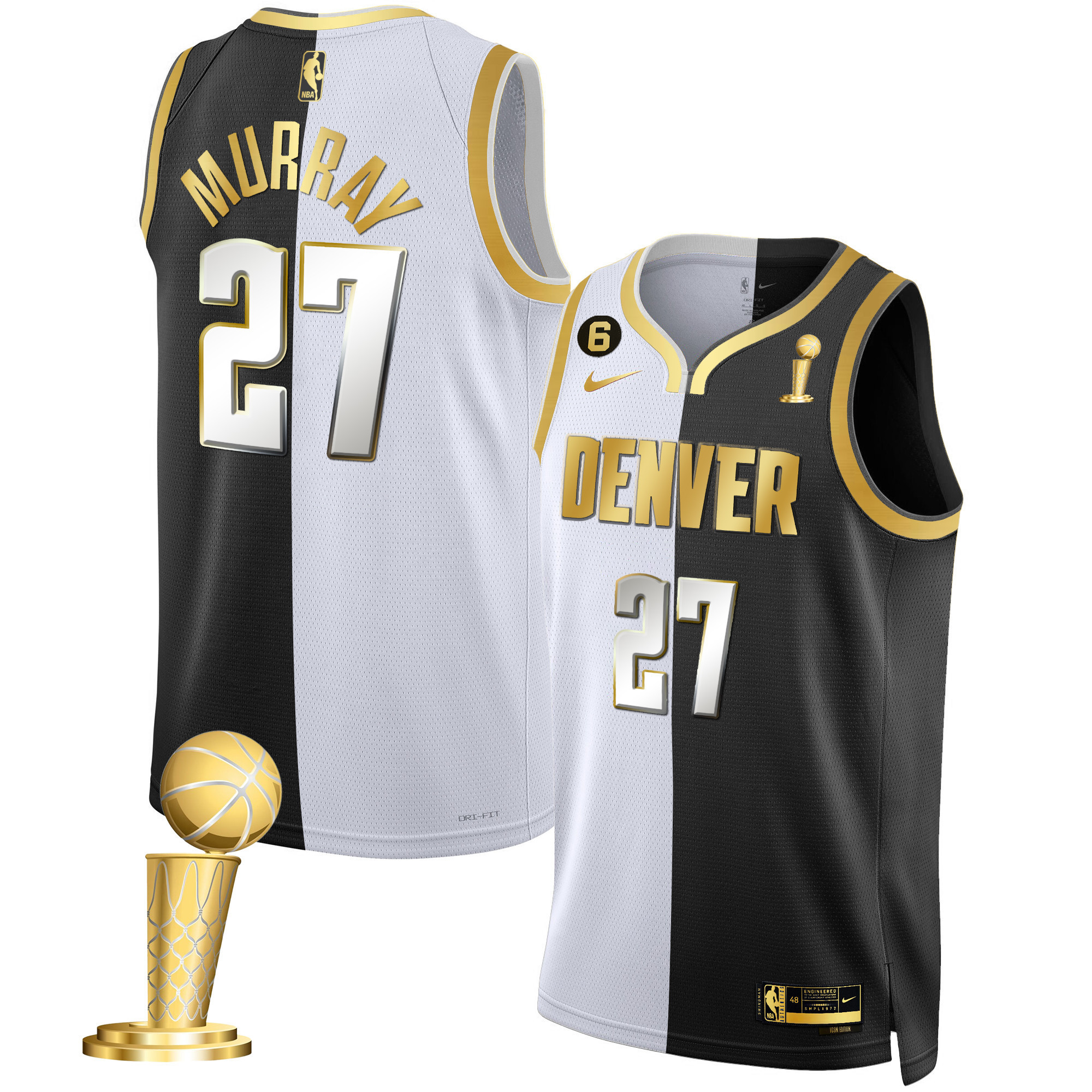 Jamal Murray Men's Denver Nuggets 2023 Champions Black & White Gold Split Limited Jersey - All Stitched