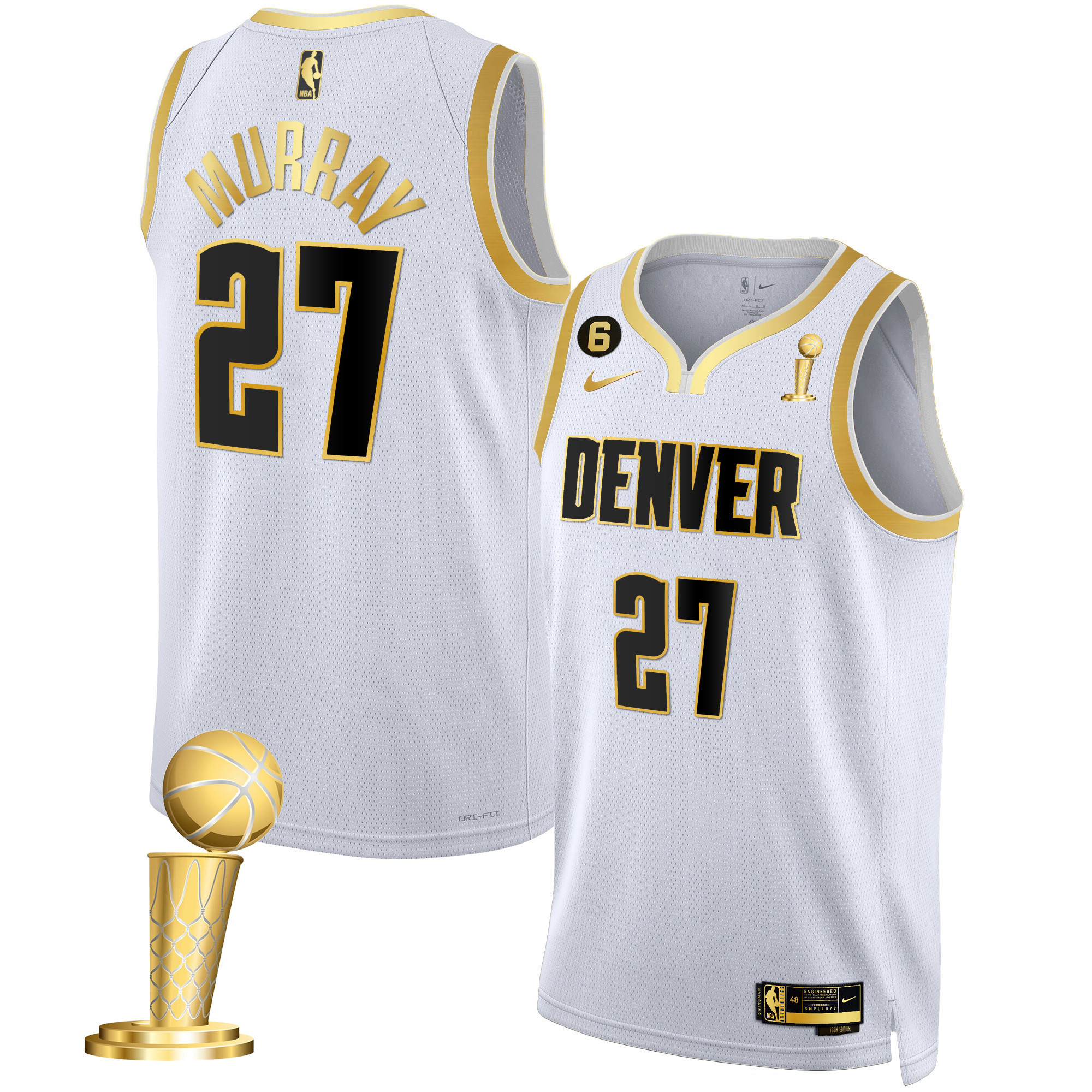 Jamal Murray Men's Denver Nuggets 2023 Champions Collection White Gold Jersey - All Stitched