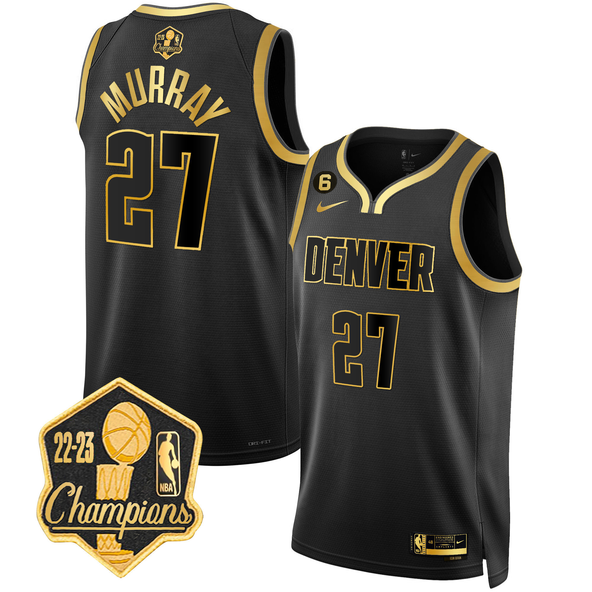Jamal Murray Men's Denver Nuggets 2023 Champions Limited Patch Black Gold Jersey - All Stitched