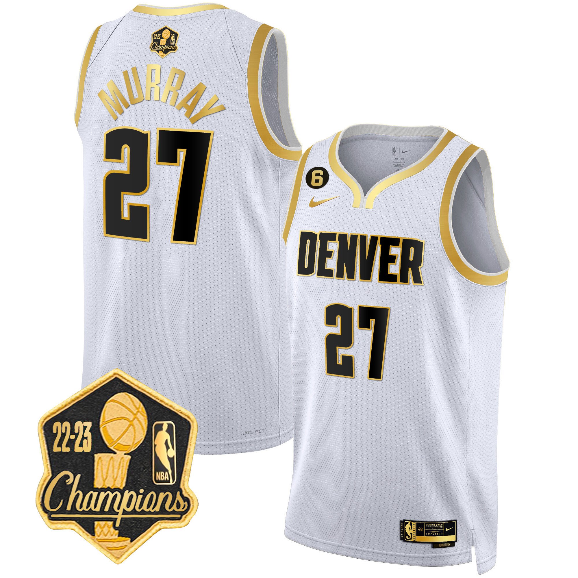 Jamal Murray Men's Denver Nuggets 2023 Champions Limited Patch White Gold Jersey - All Stitched